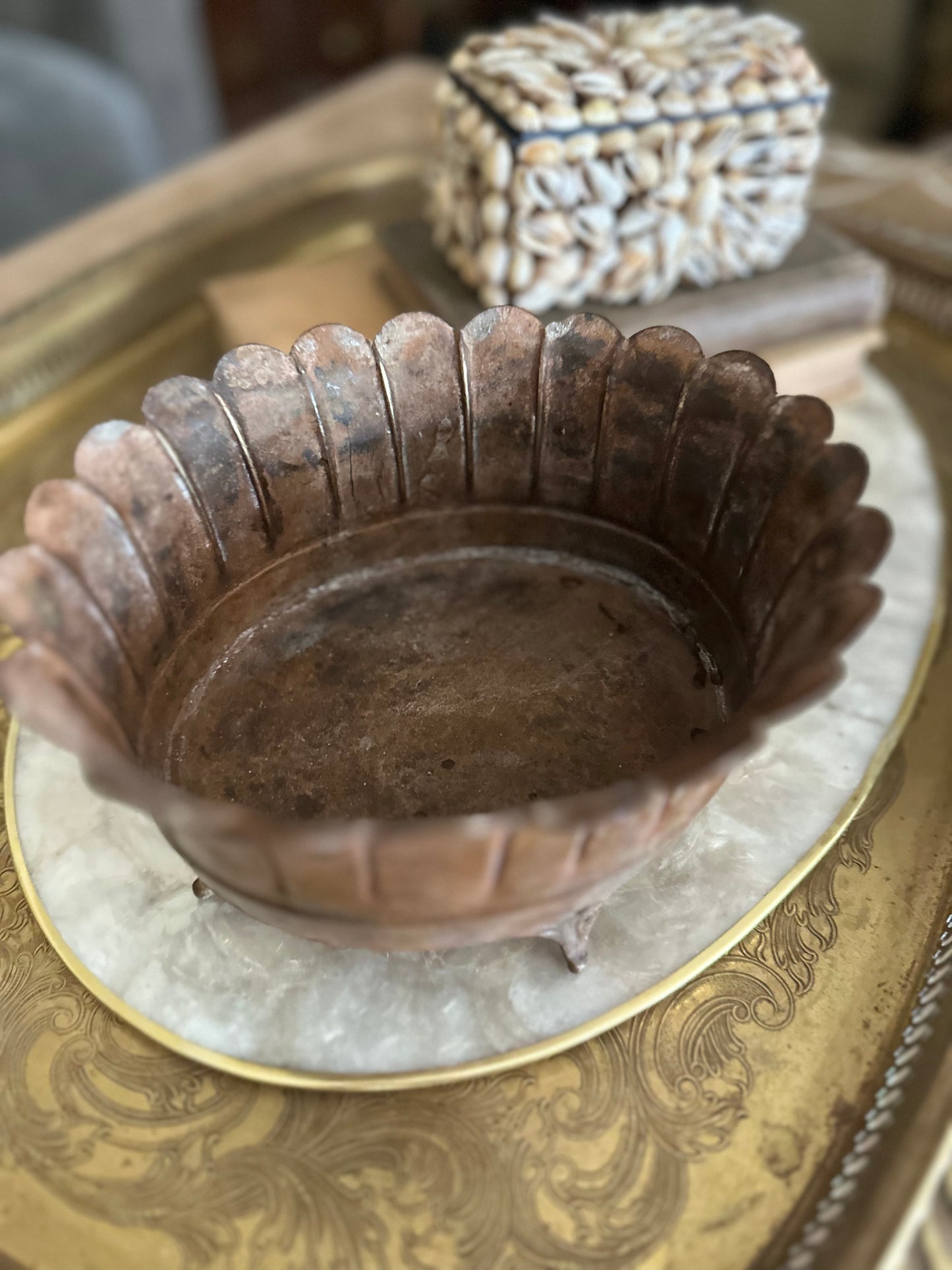 Antique European Brass Jardinière with Cast Feet