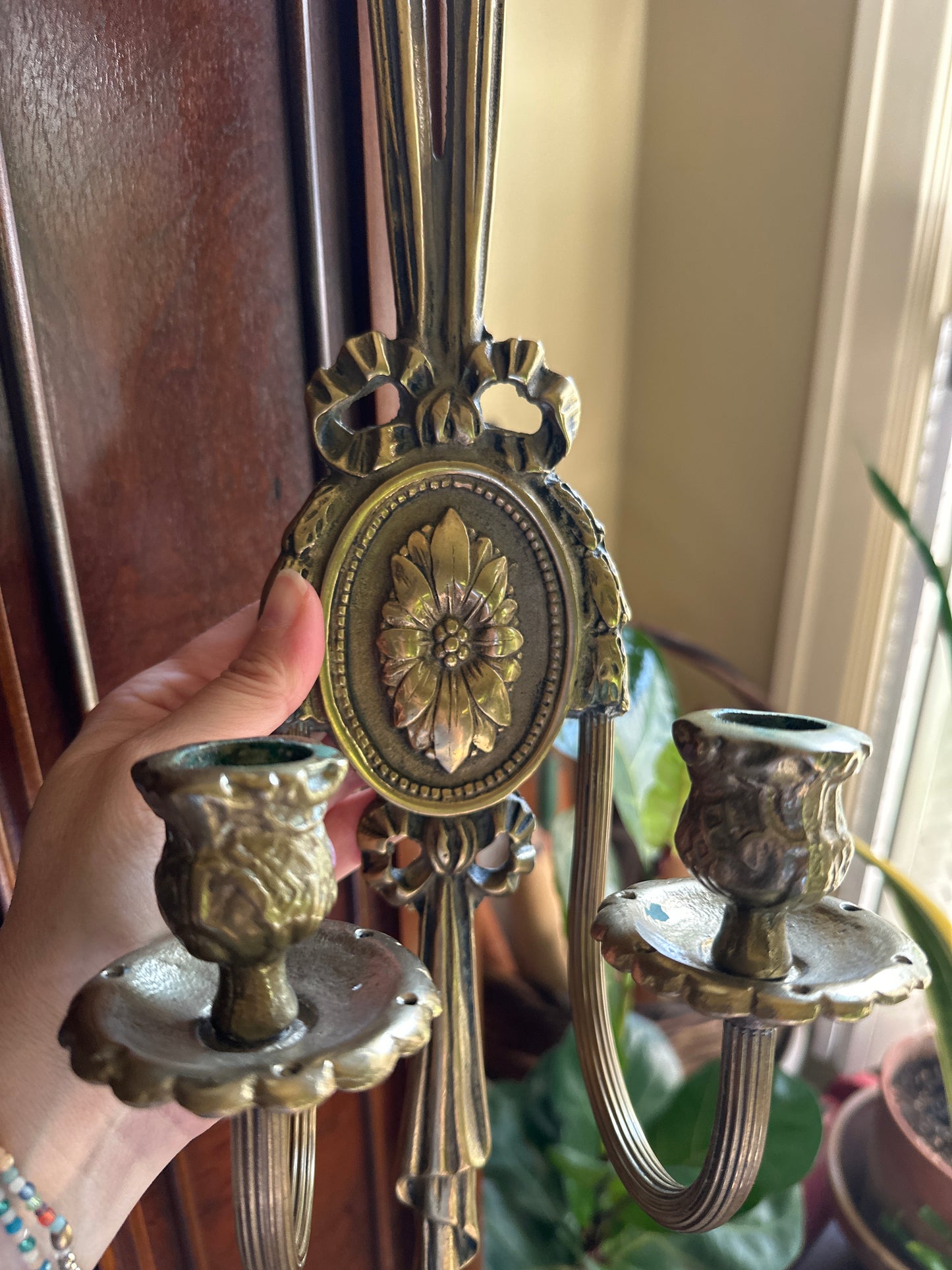 Pair of Vintage Neoclassical Brass Sconces
