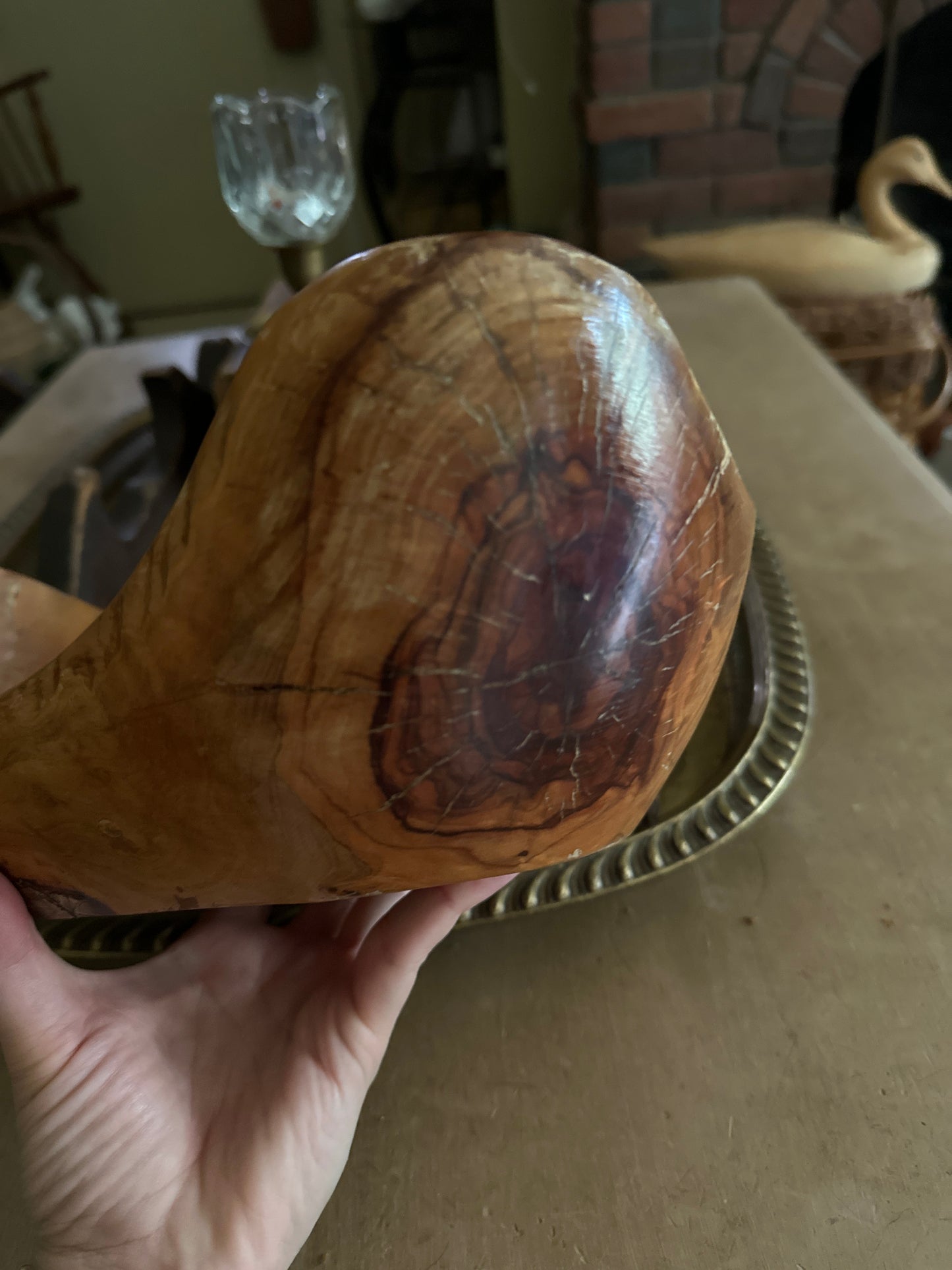 Vintage Hand-Carved Olive Wood Bowl