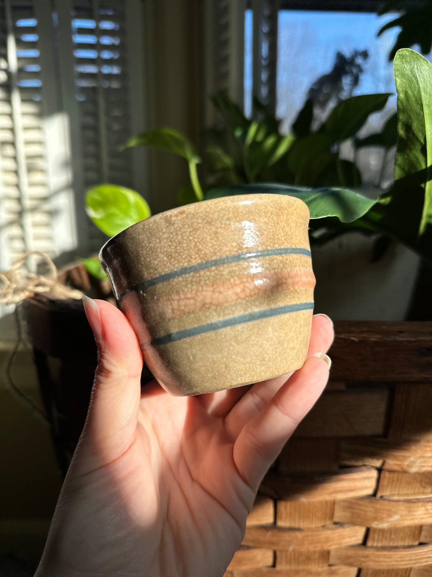 Antique Tea Stained Yellow Ware Custard Cup