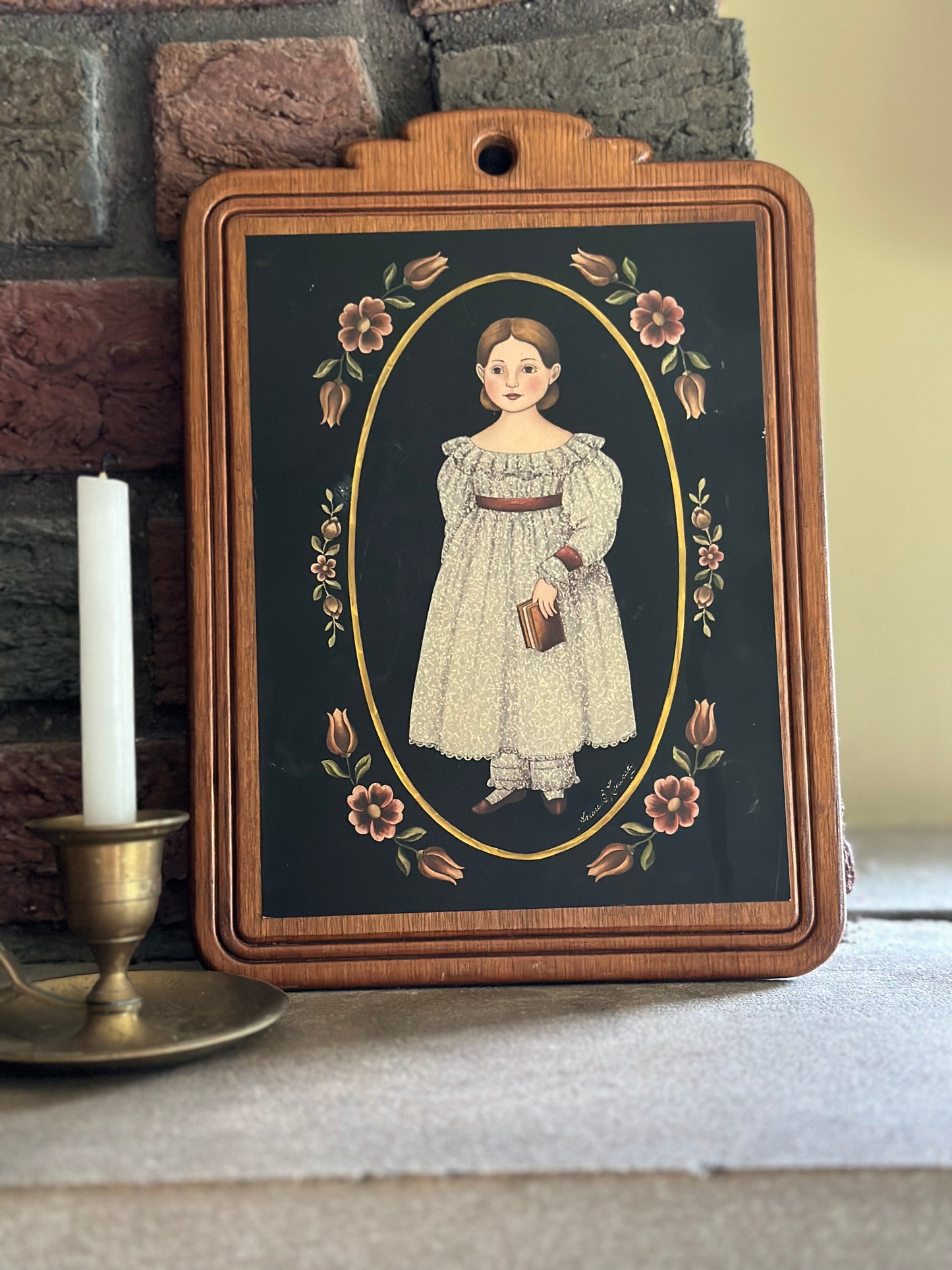 Arlene Kaminsky Victorian Girl & Boy Wooden Plaquea