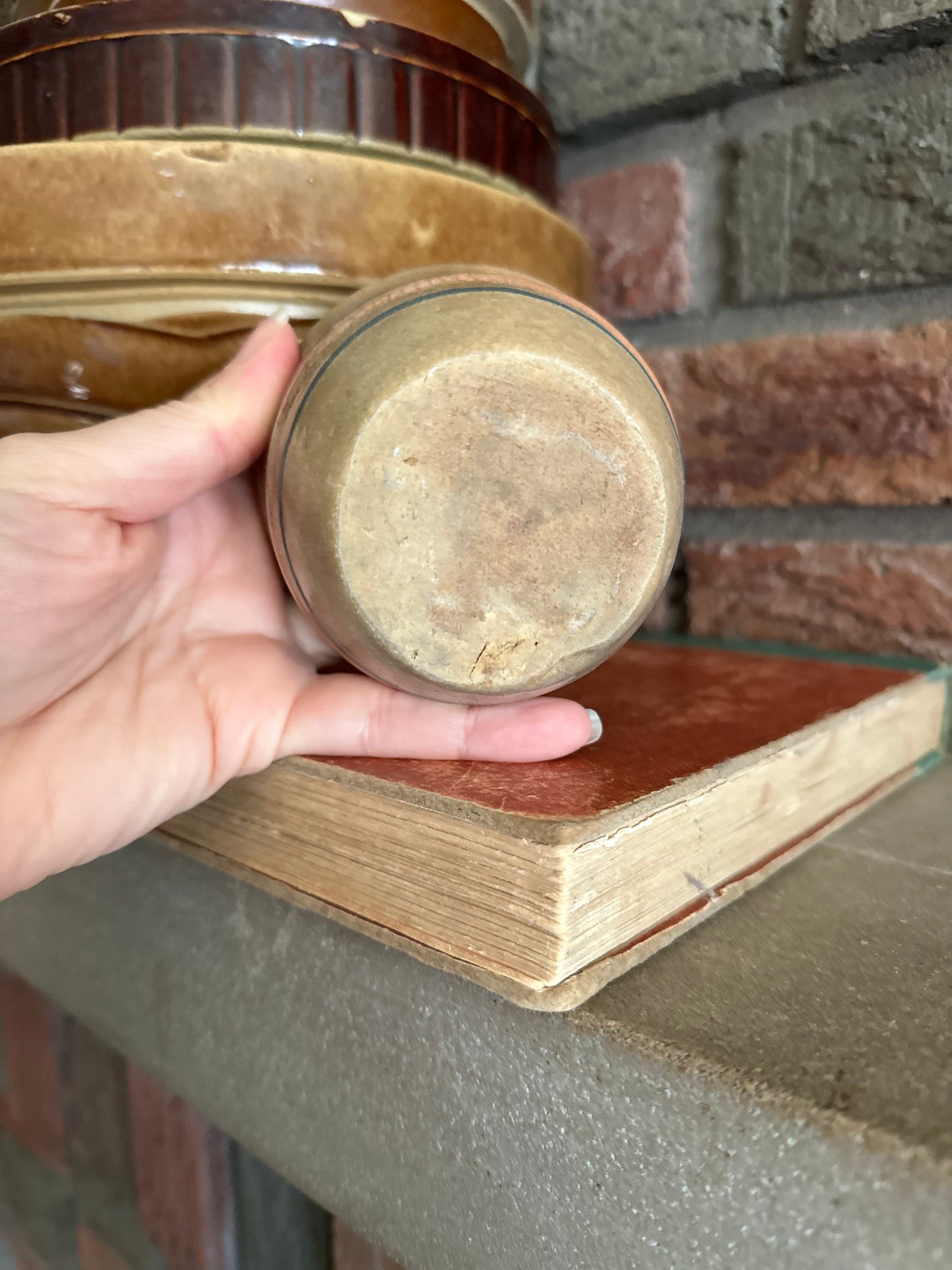 Antique Tea Stained Yellow Ware Custard Cup