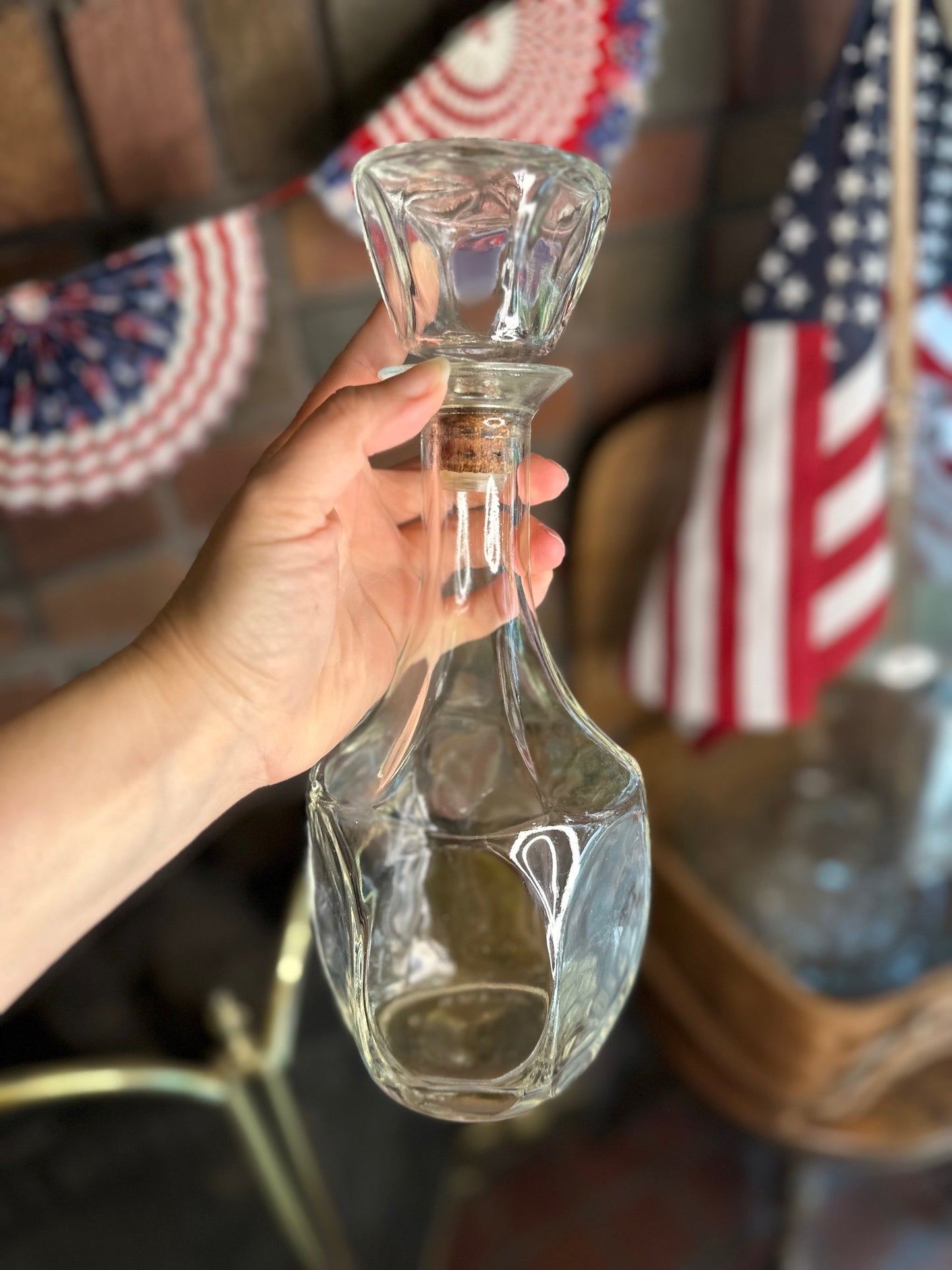 Vintage Glass Six-Sided Decanter