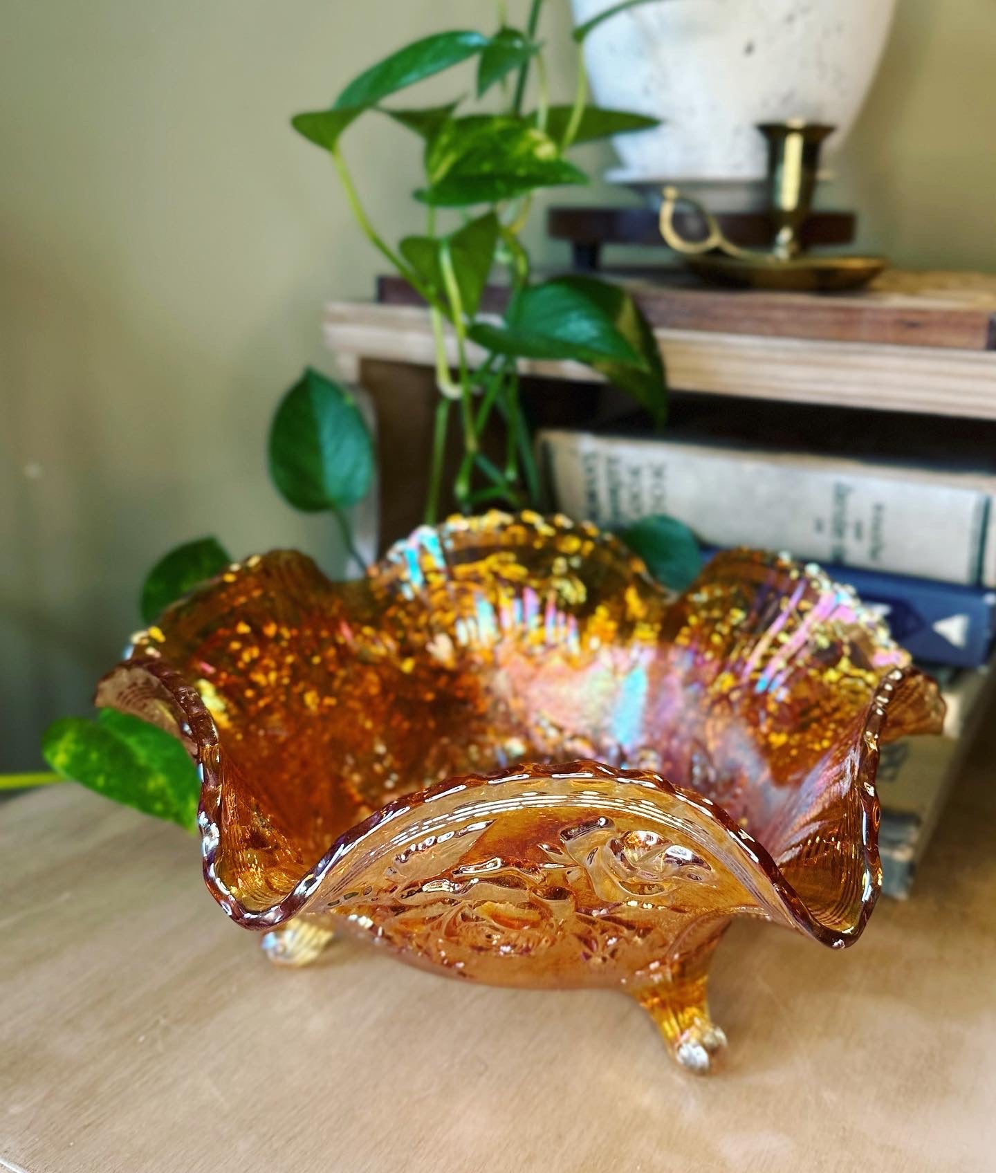 Carnival Glass Footed Bowl