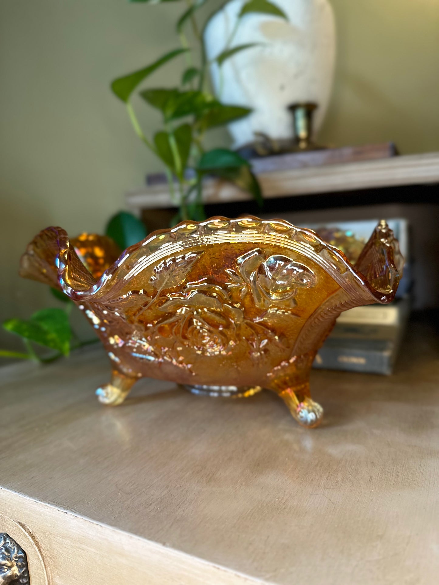 Carnival Glass Footed Bowl