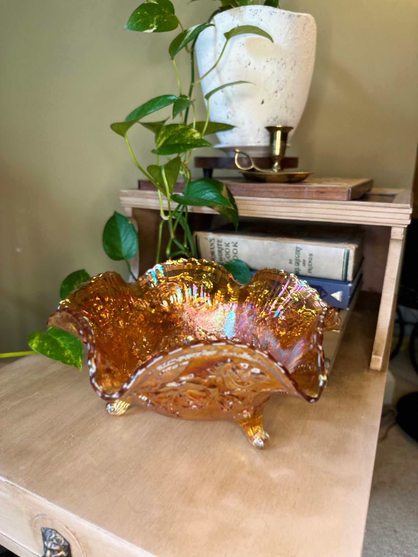 Carnival Glass Footed Bowl