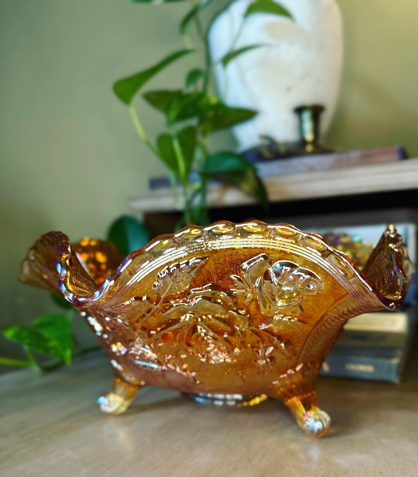 Carnival Glass Footed Bowl