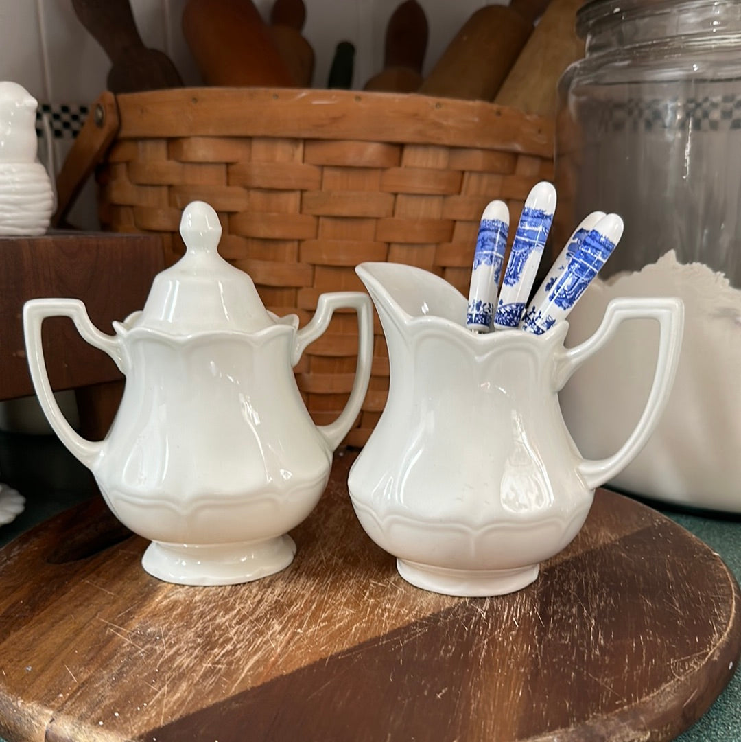 J&G Meakin Ironstone Sugar Bowl & Creamer Set