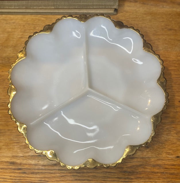Vintage Anchor Hocking Milk Glass Relish Dish