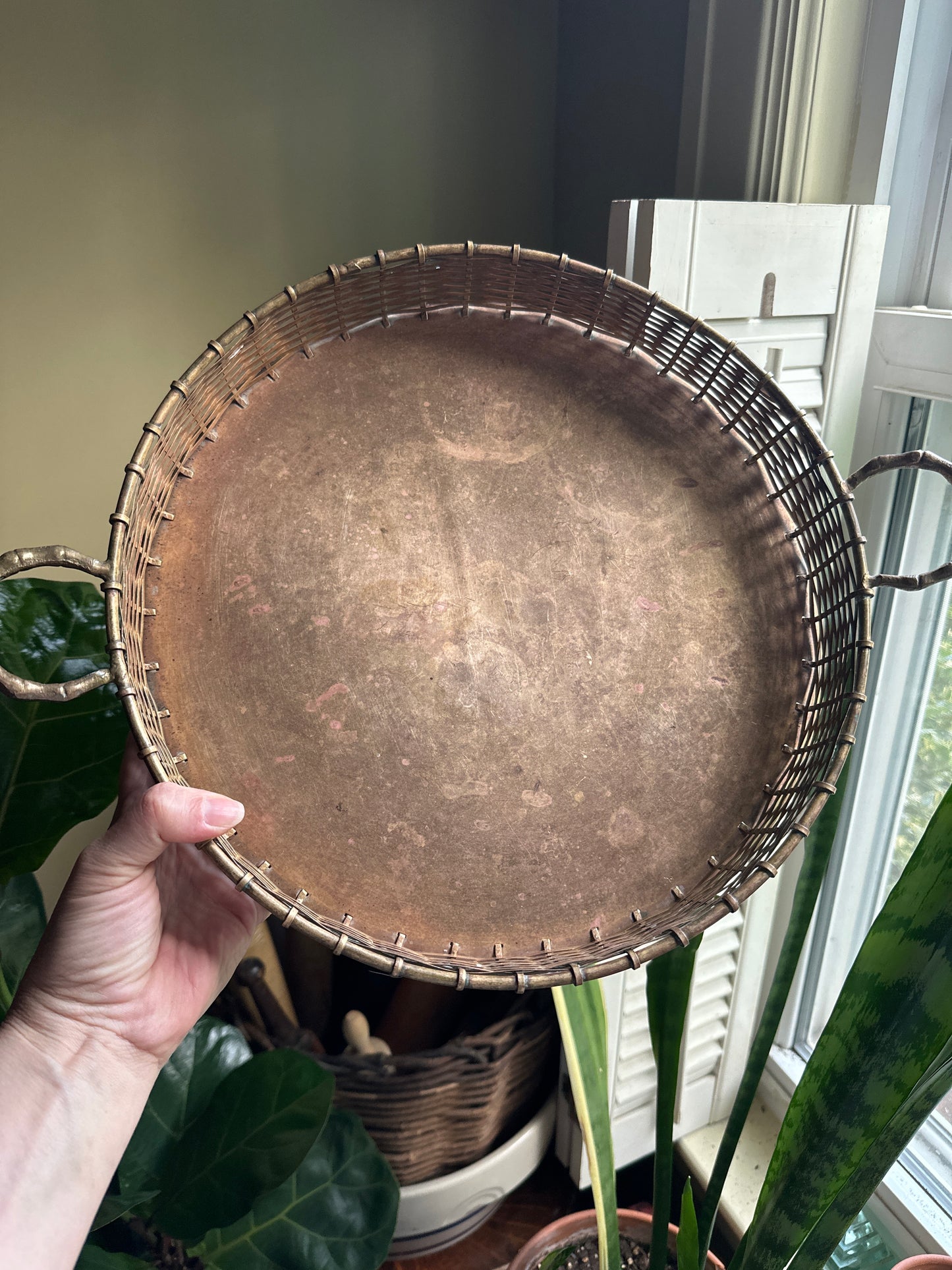 Vintage Solid Brass Bamboo Gallery Tray | Hollywood Regency Coastal Decor