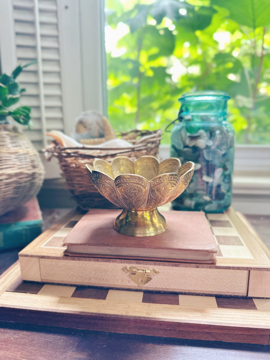 Vintage Etched Solid Brass Catchall