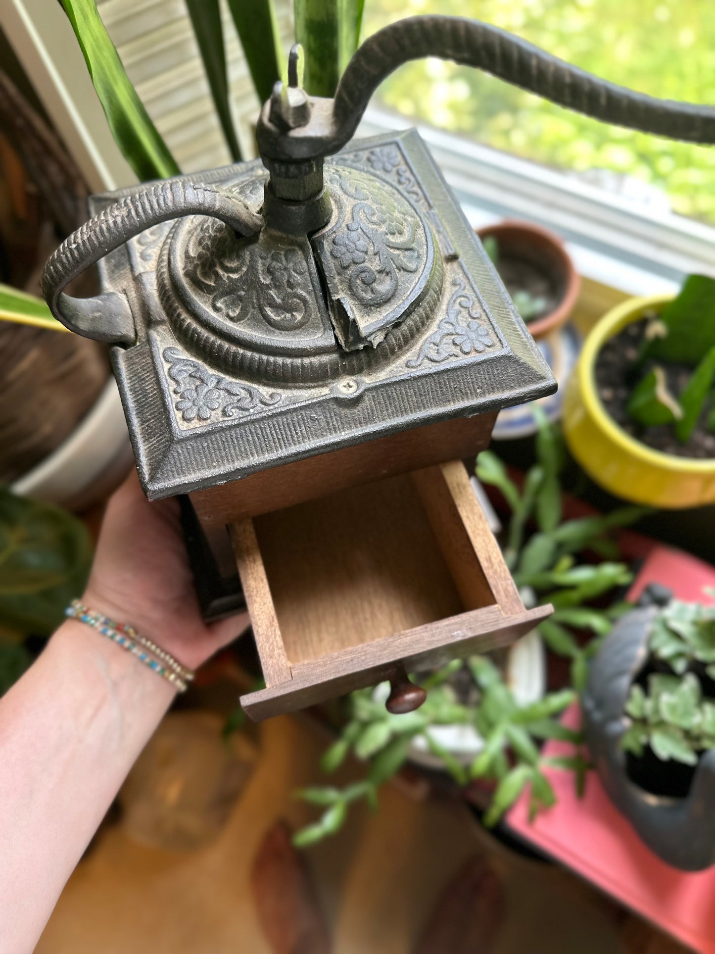 Vintage Wood & Cast Iron Coffee Grinder
