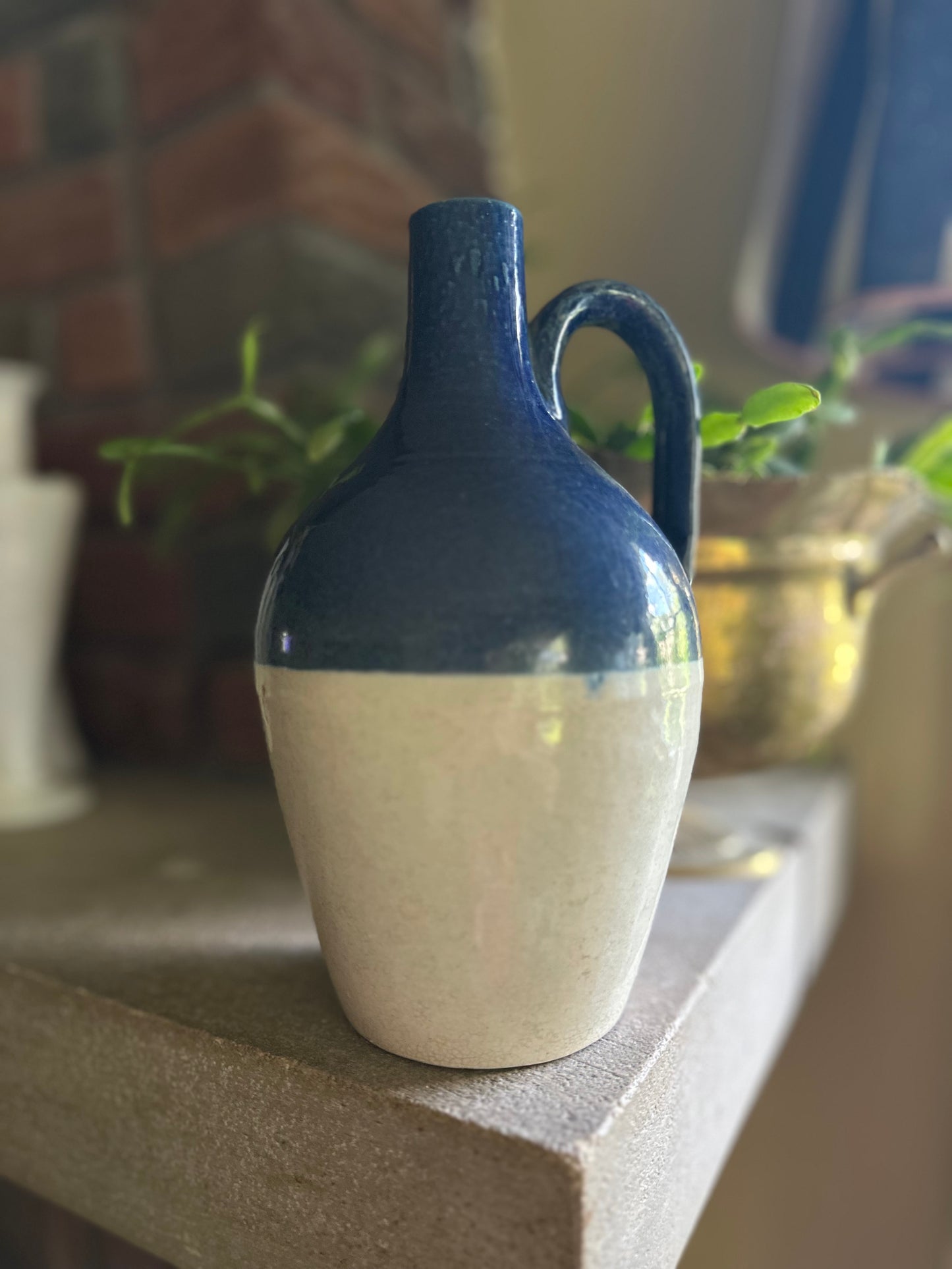 Vintage Blue & Cream Stoneware Jug Vase