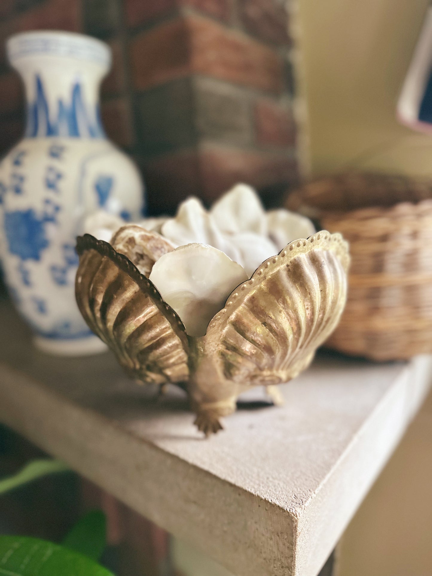 Vintage Brass Footed Shell Planter
