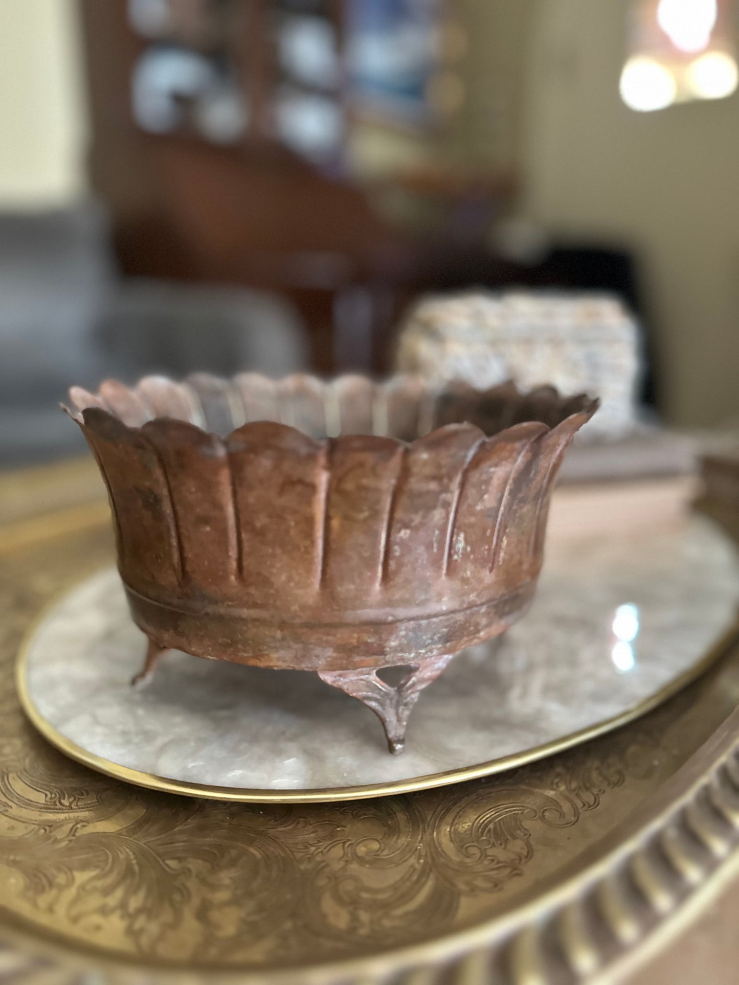 Antique European Brass Jardinière with Cast Feet