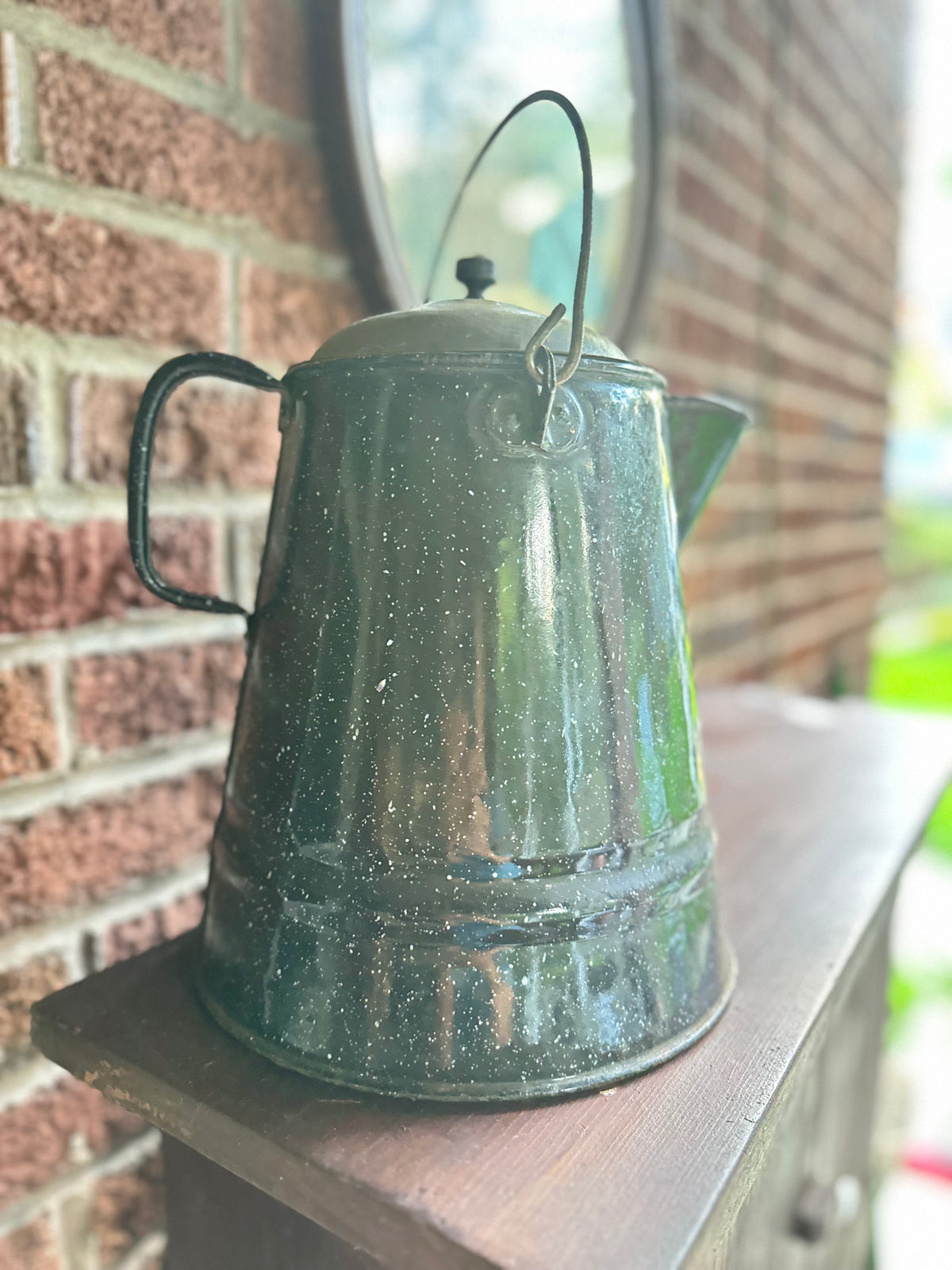 Vintage Black Speckled Graniteware Coffee Pot | Primitive Camp Style
