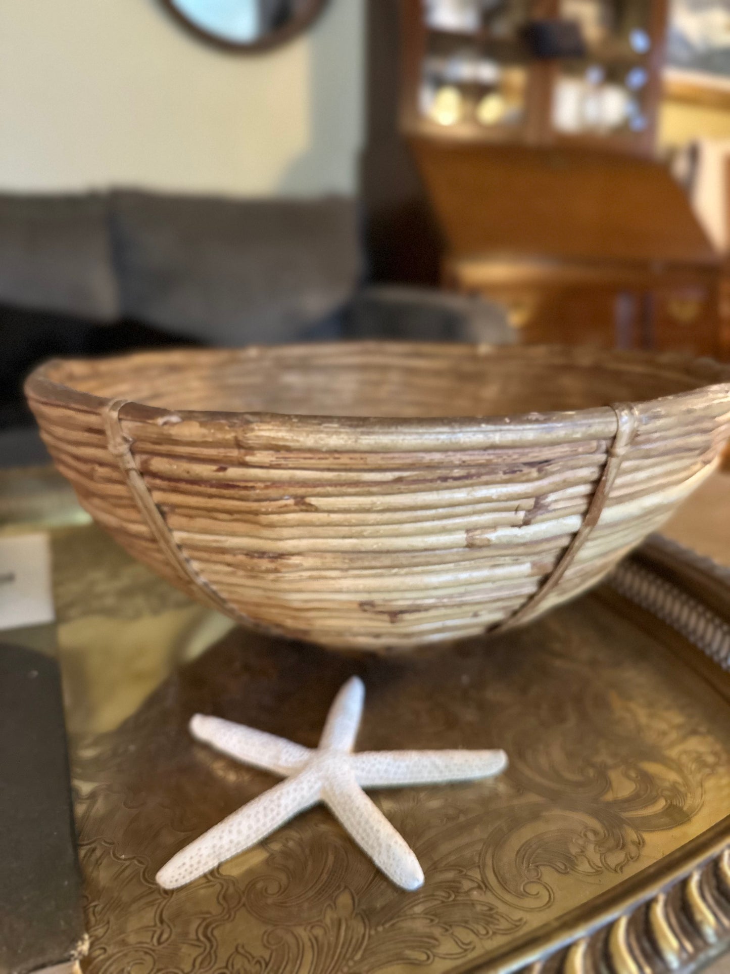 Vintage Hand-Woven Cane Bowl