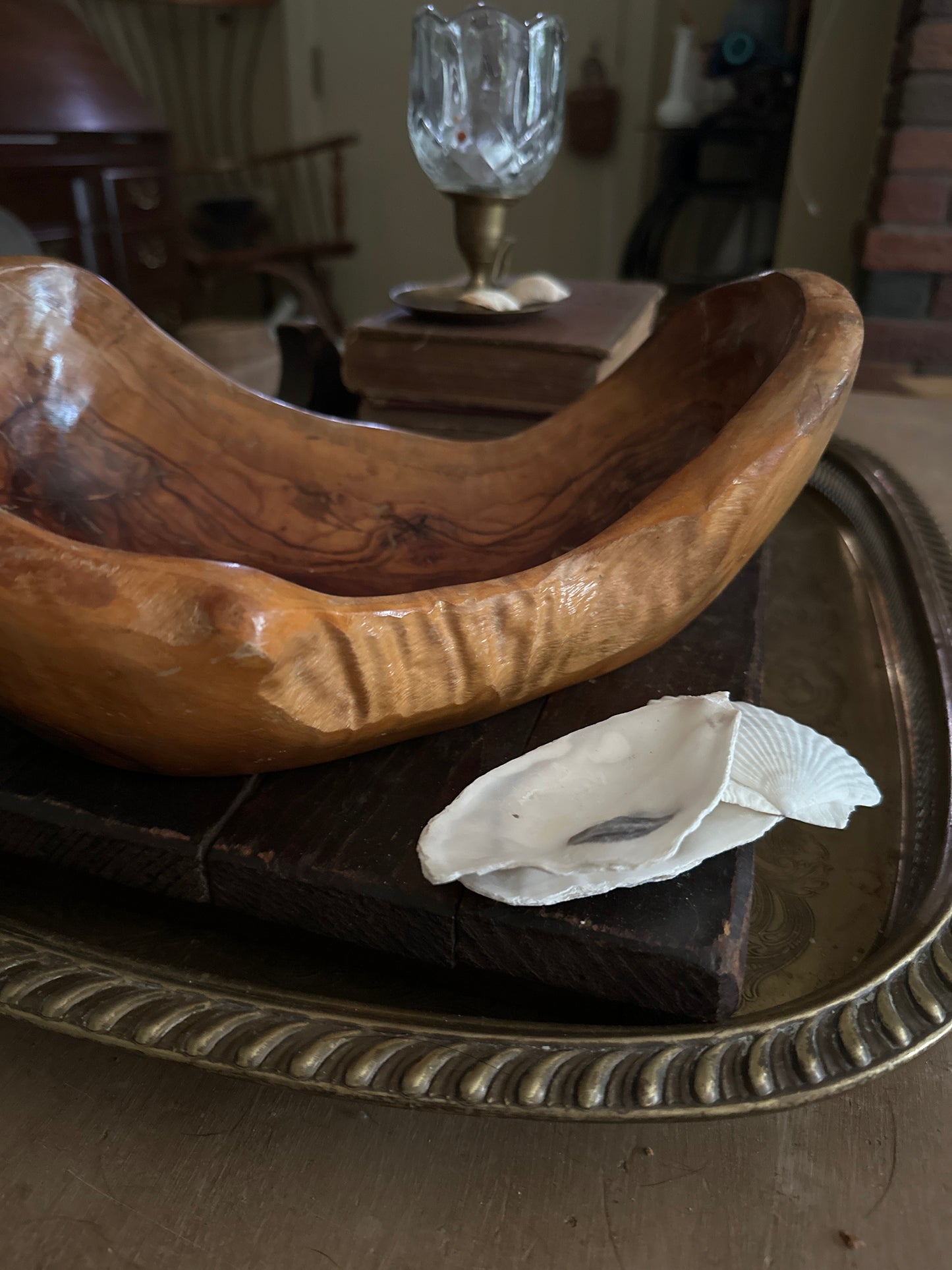 Vintage Hand-Carved Olive Wood Bowl