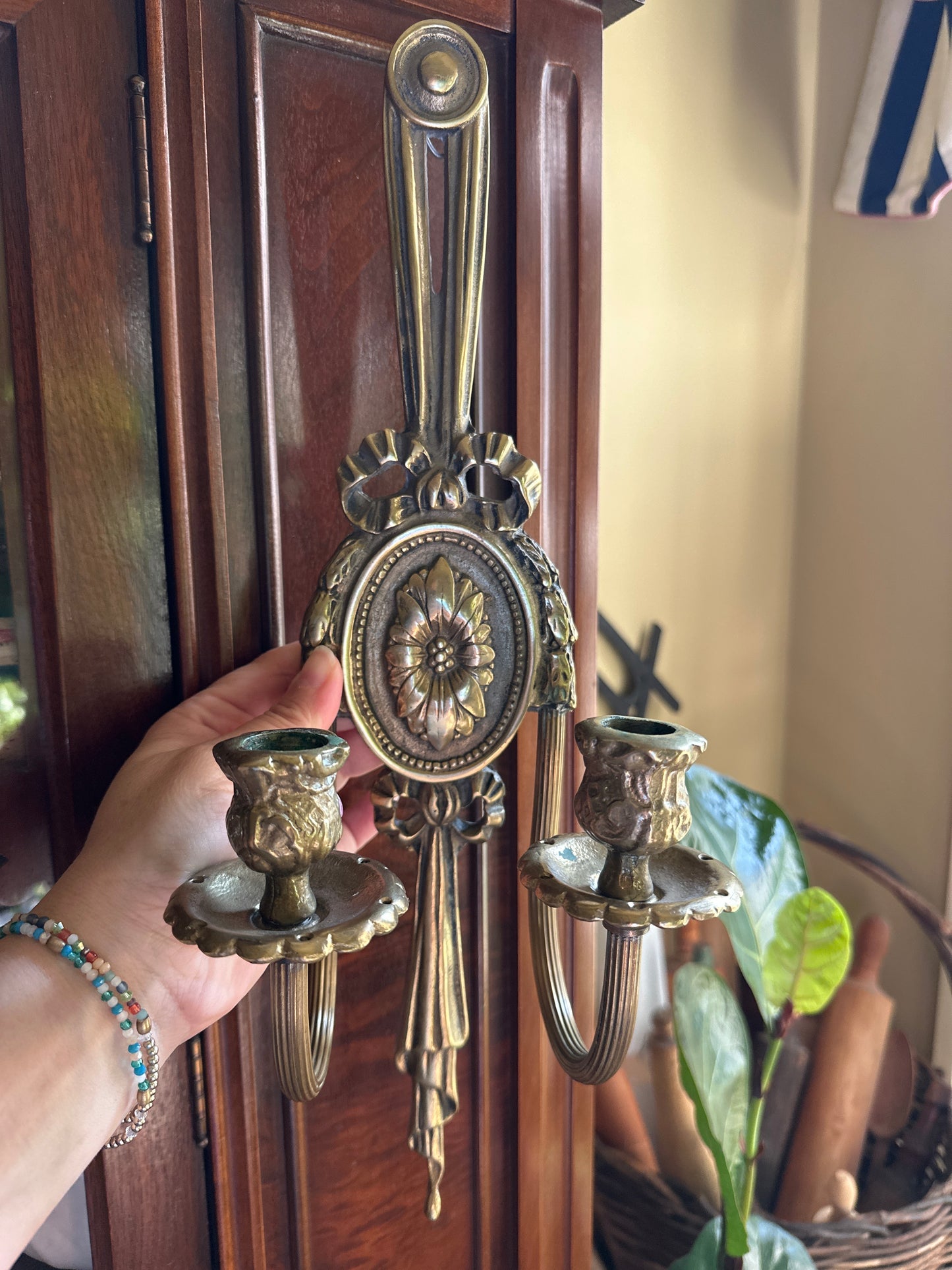 Pair of Vintage Neoclassical Brass Sconces
