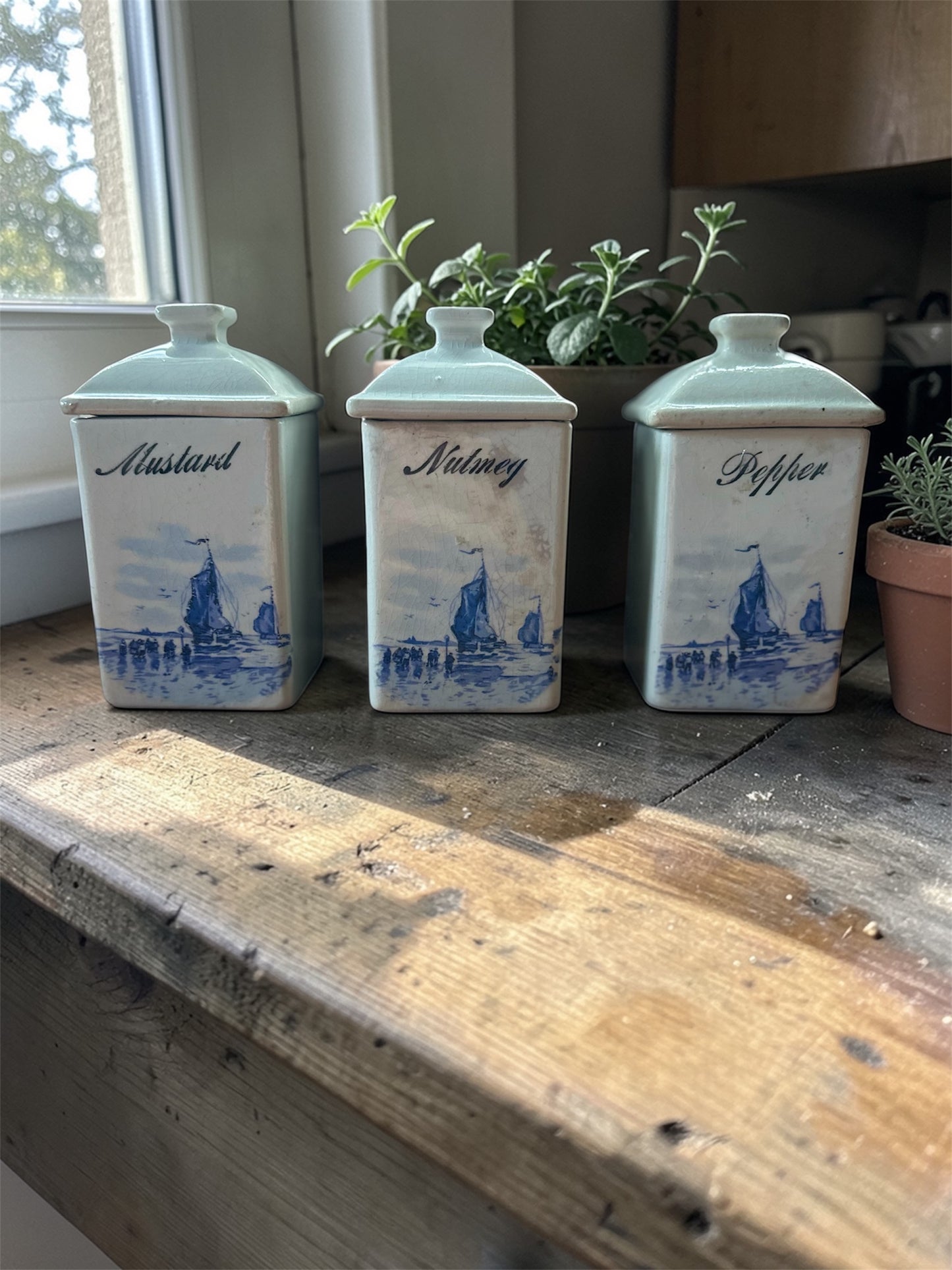 1930s AE Hall Spice Canisters (set of 3)
