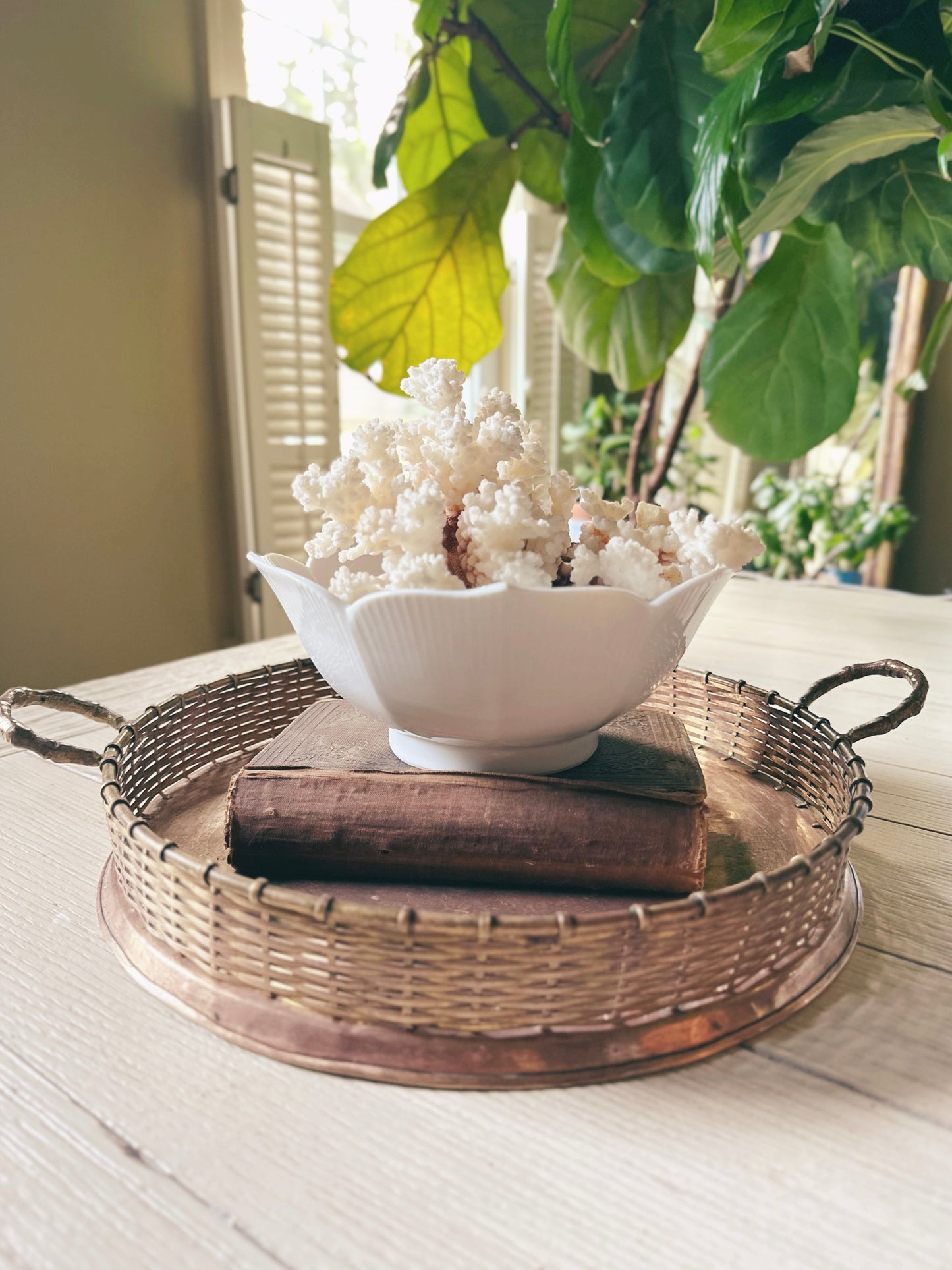 Vintage Solid Brass Bamboo Gallery Tray | Hollywood Regency Coastal Decor