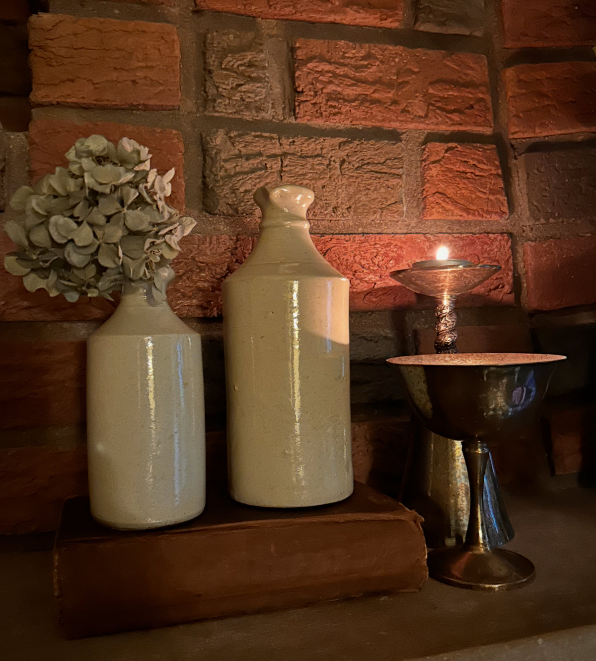 Pair of Antique George Skey Stoneware Ink Bottles | Tamworth, England