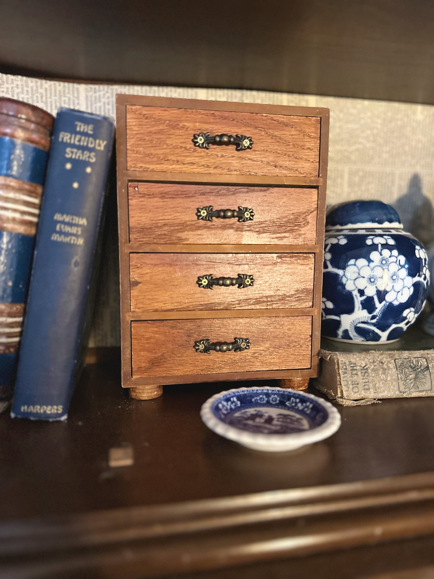 Vintage Wooden 4 Drawer Jewelry/Whatnot Box
