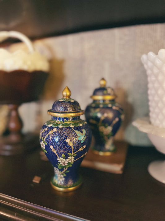Vintage Enameled Brass Ginger Jar