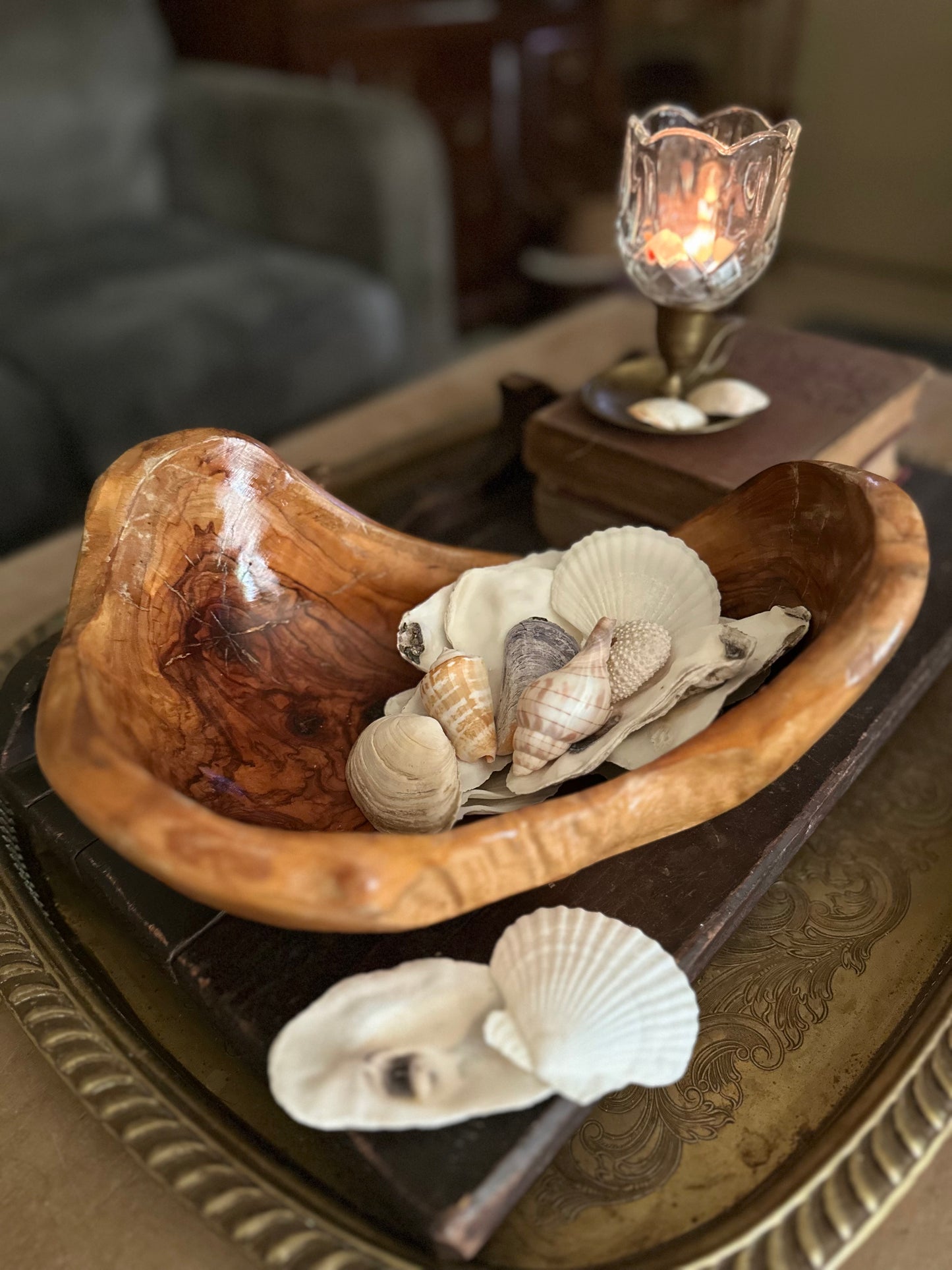Vintage Hand-Carved Olive Wood Bowl