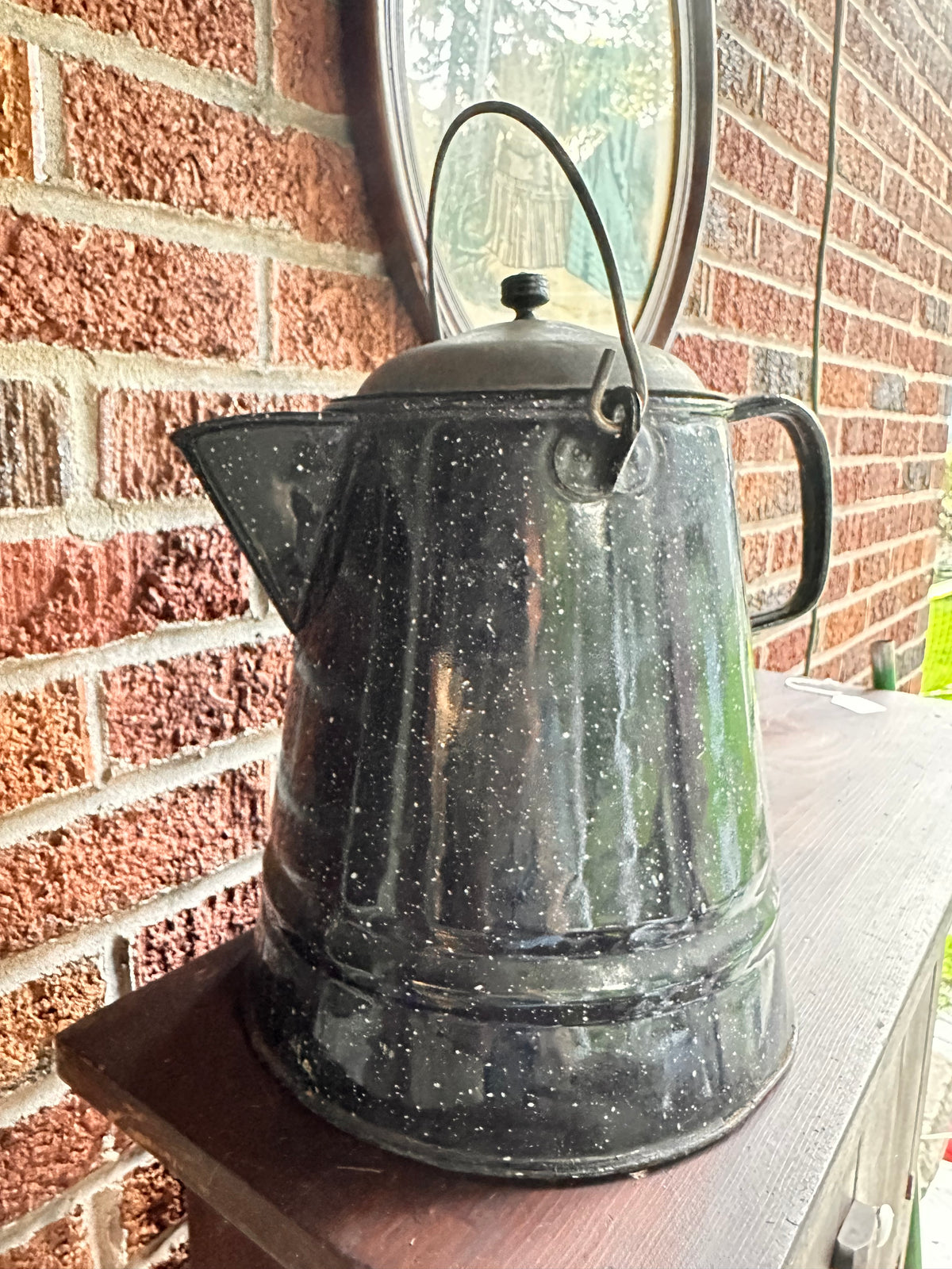 Vintage Black Speckled Graniteware Coffee Pot | Primitive Camp Style