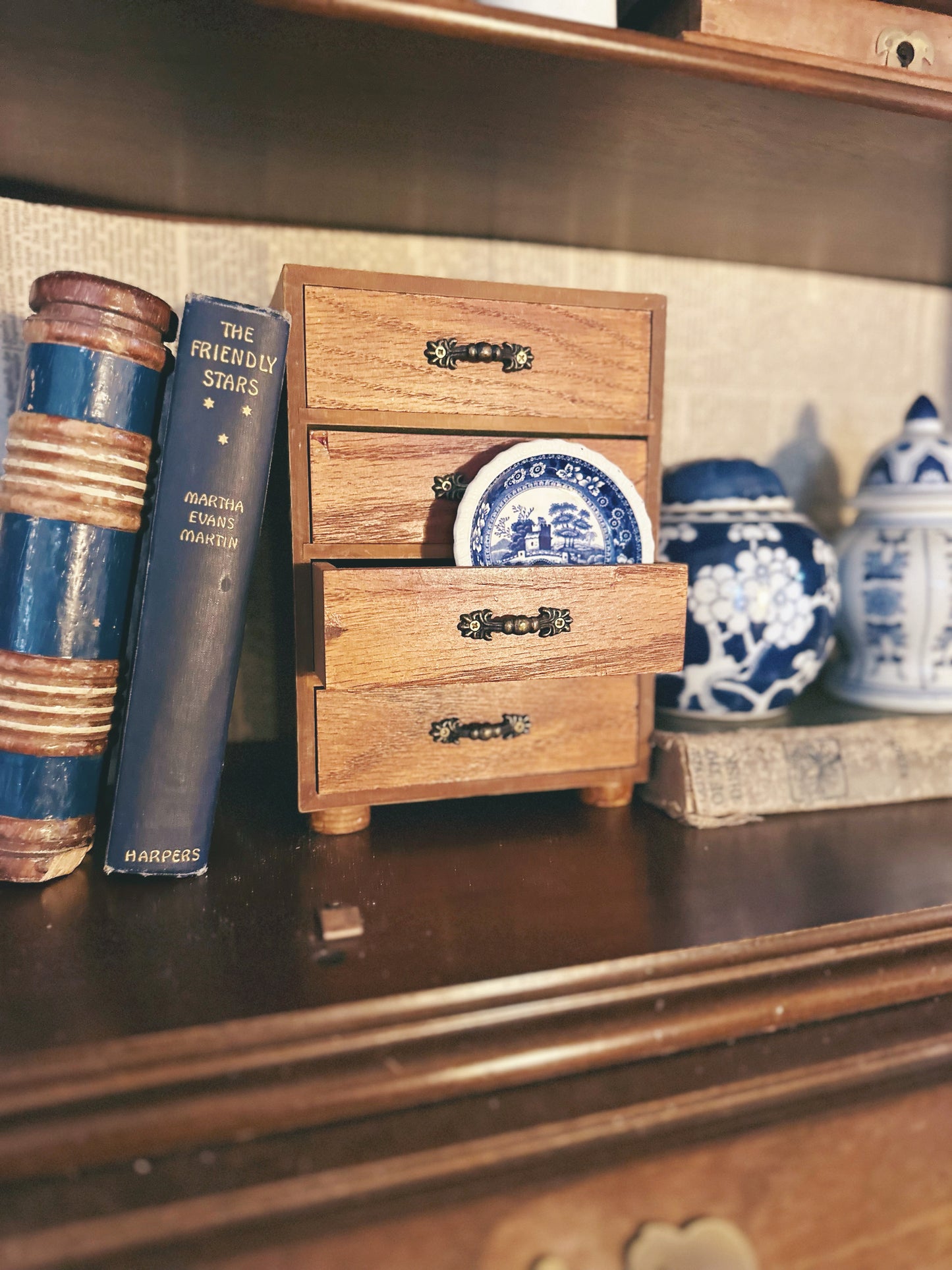 Vintage Wooden 4 Drawer Jewelry/Whatnot Box