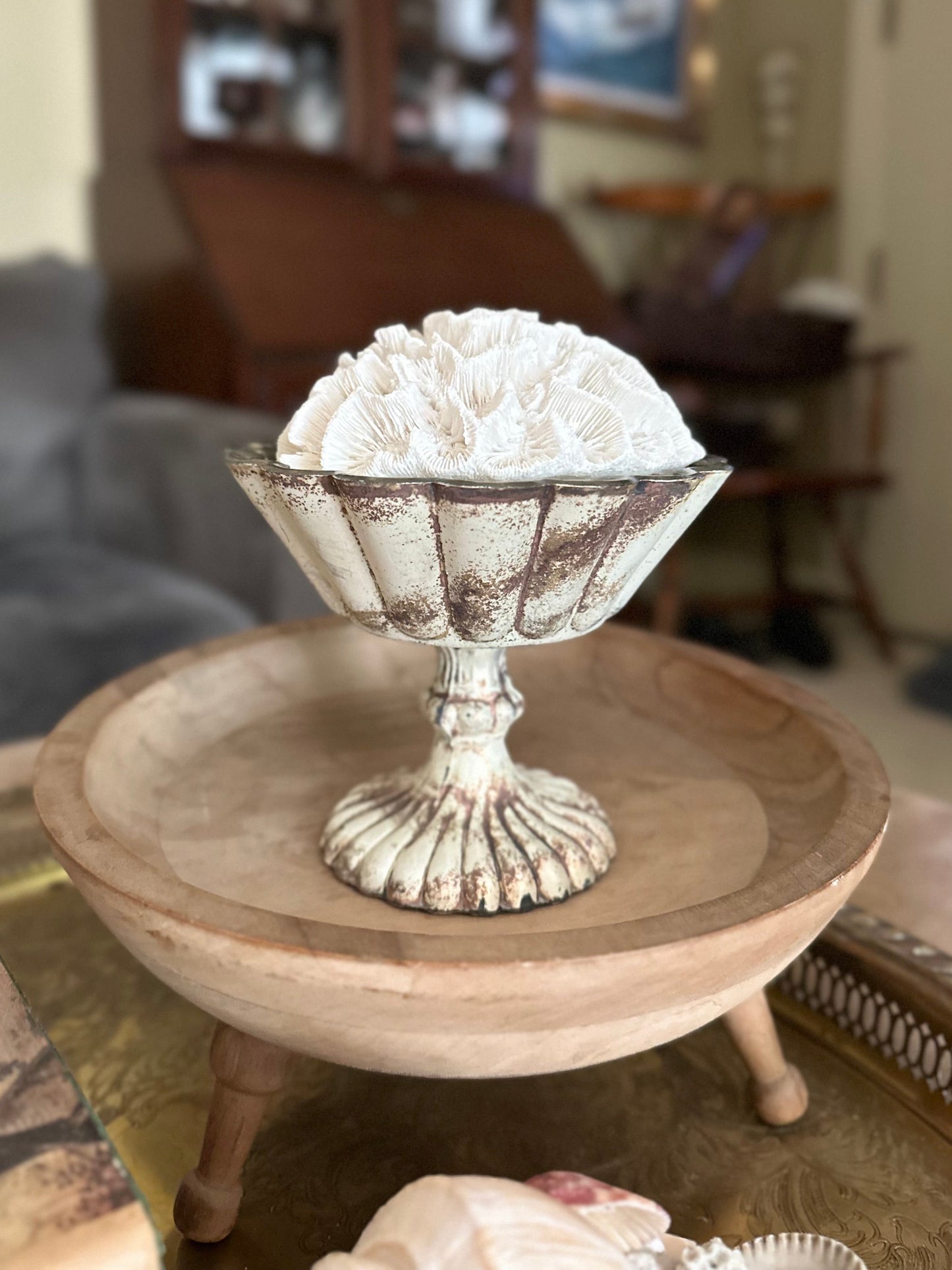 Antiqued Glass Pedestal Bowl