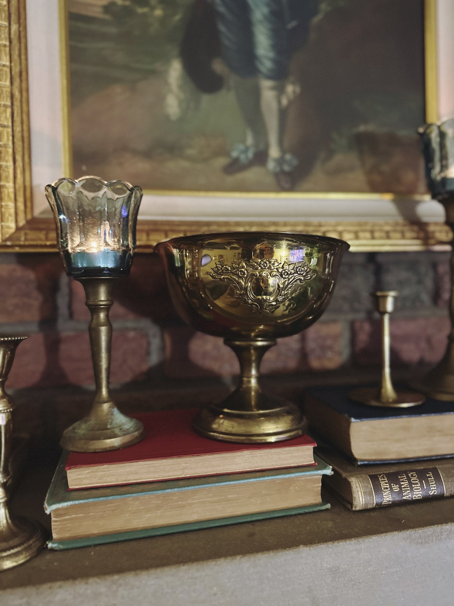 Vintage Brass Repoussé Tazza / Pedestal Compote