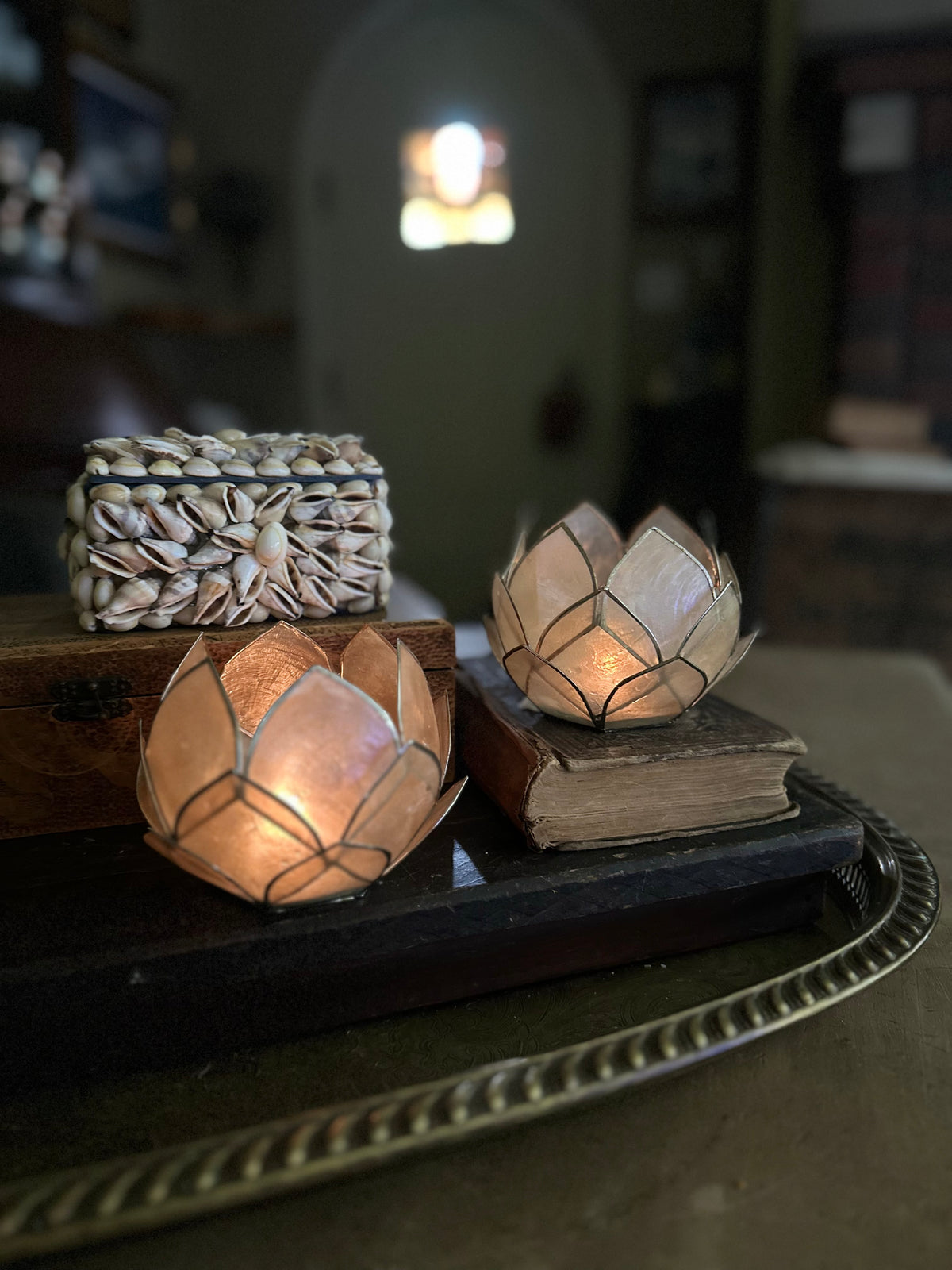 Vintage Capiz Shell Lotus Tea Light Holders