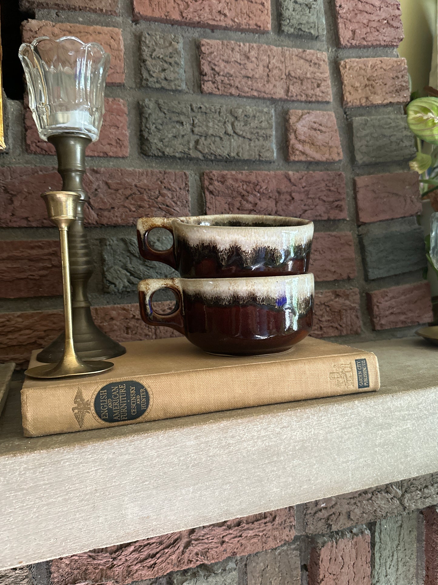 Vintage Western Stoneware Drip Glazed Mugs (set of 2)
