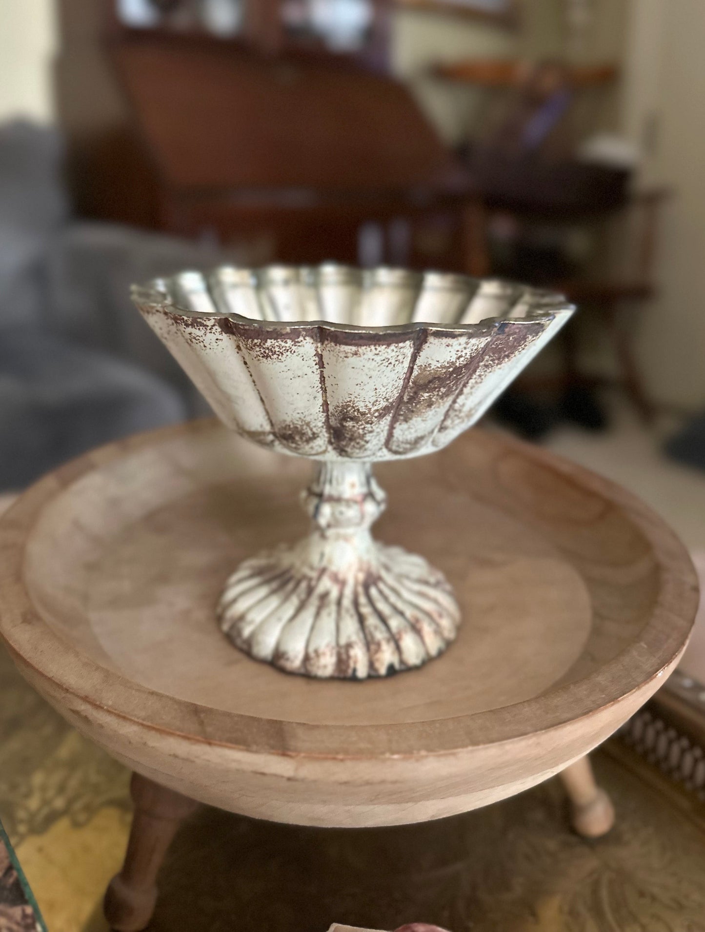 Antiqued Glass Pedestal Bowl