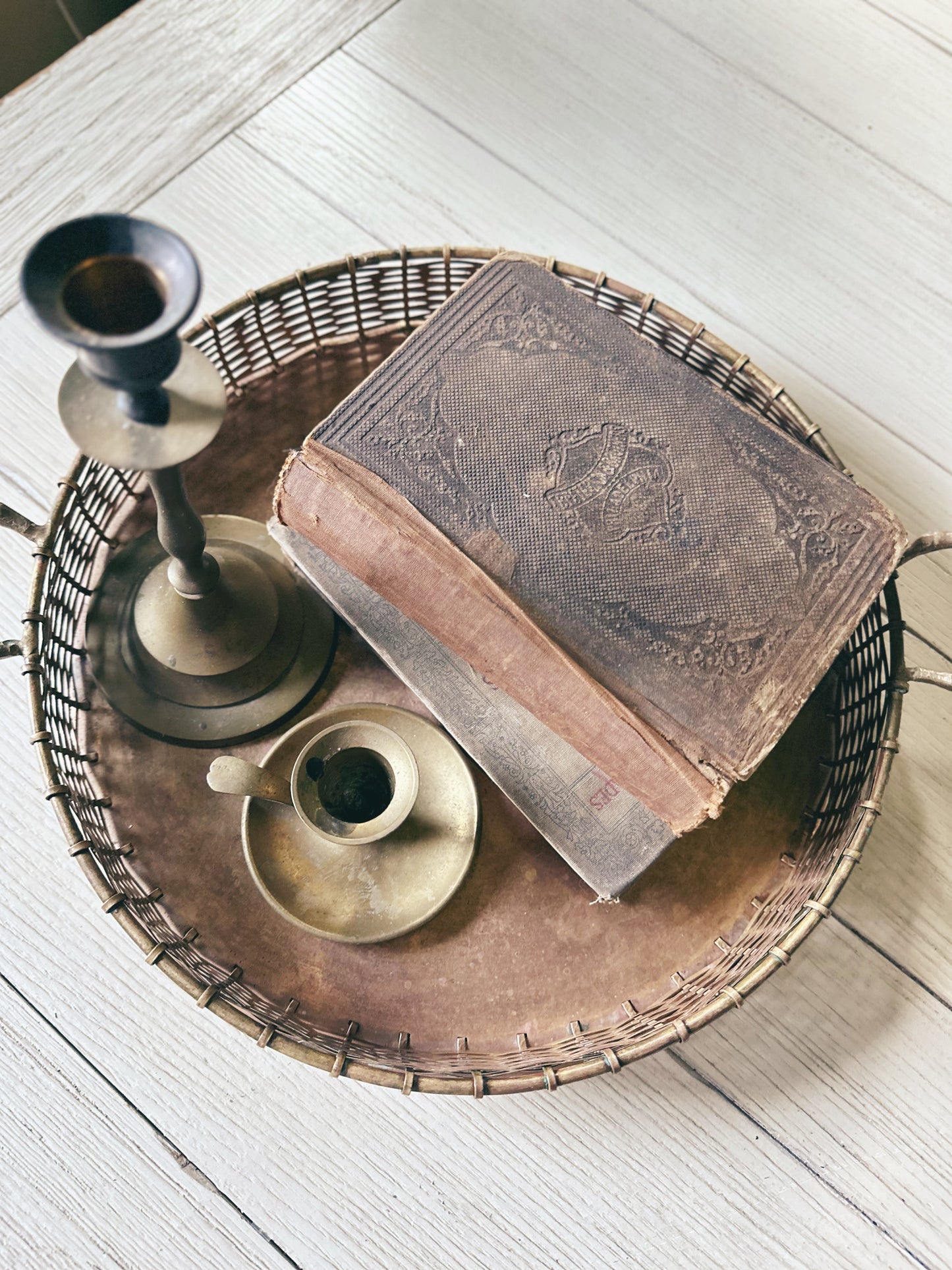 Vintage Solid Brass Bamboo Gallery Tray | Hollywood Regency Coastal Decor