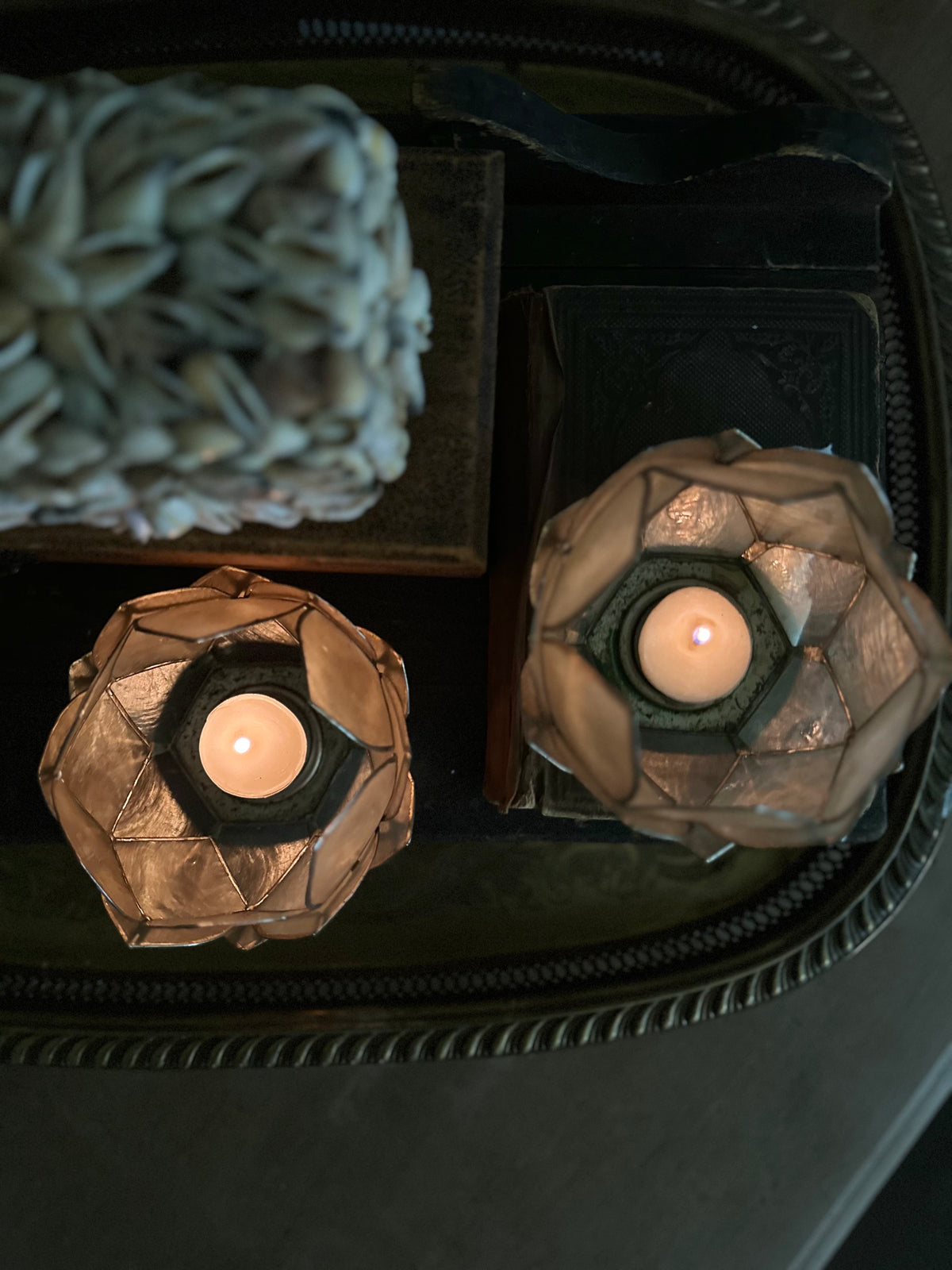 Vintage Capiz Shell Lotus Tea Light Holders