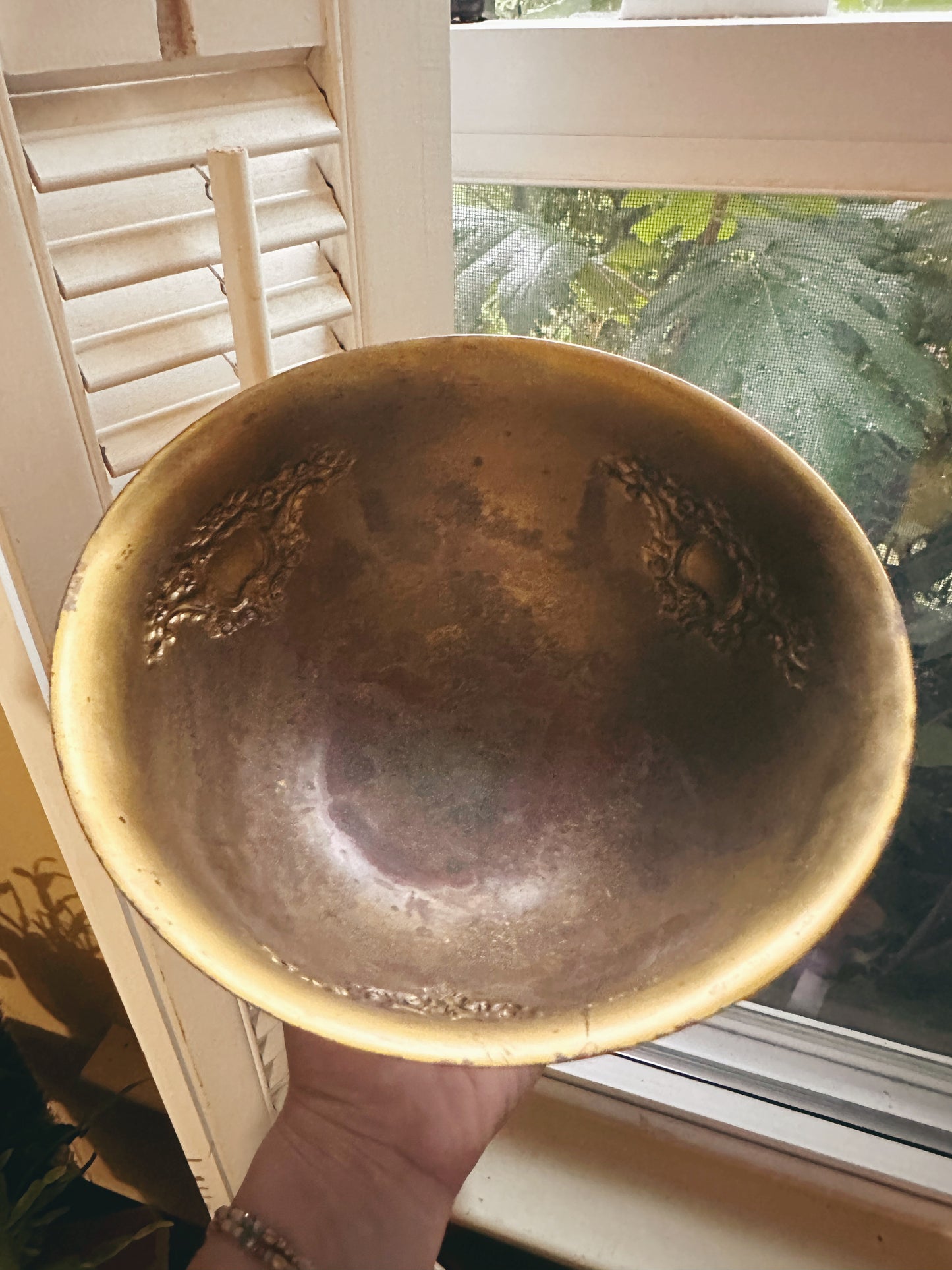Vintage Brass Repoussé Tazza / Pedestal Compote