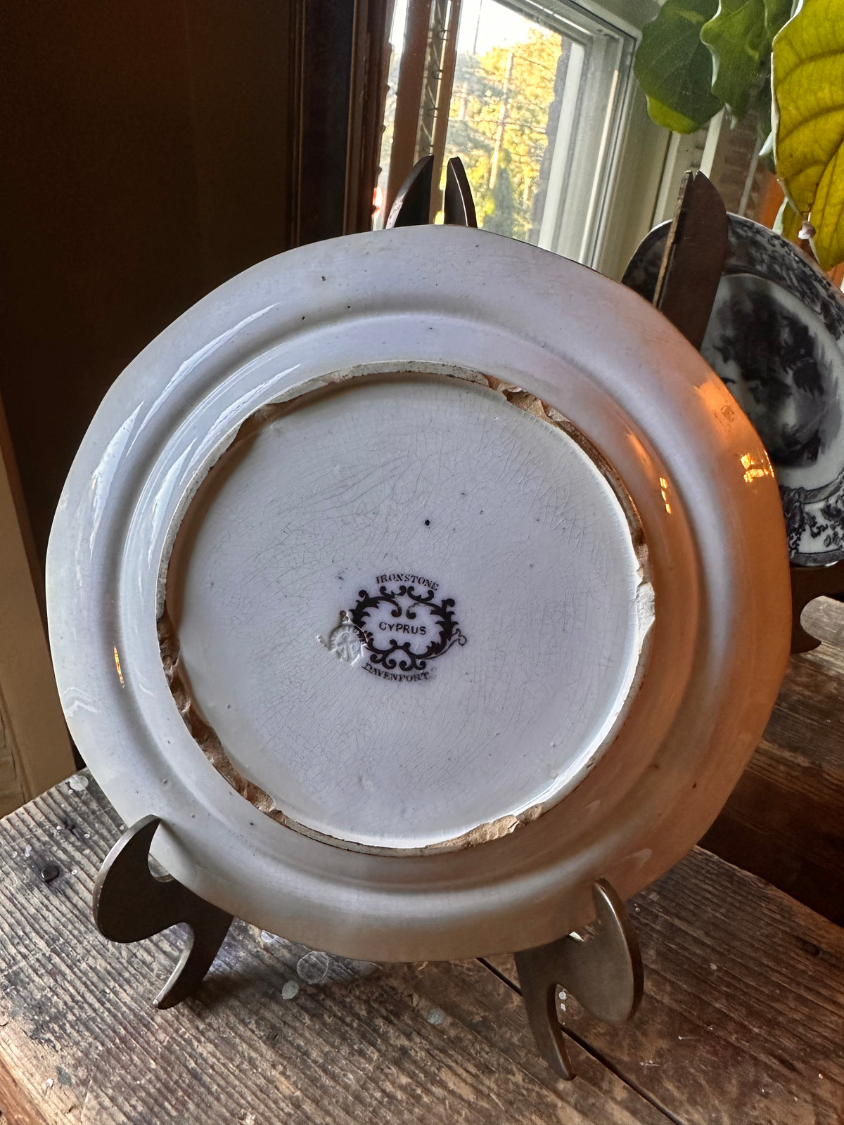 Antique 1840s Davenport Cyprus Ironstone Plate(8.25 inches) | Flow Black Transferware | Chinoiserie | Gothic Decor