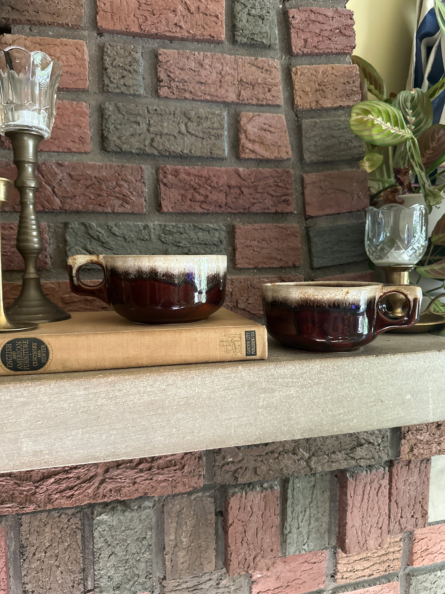 Vintage Western Stoneware Drip Glazed Mugs (set of 2)