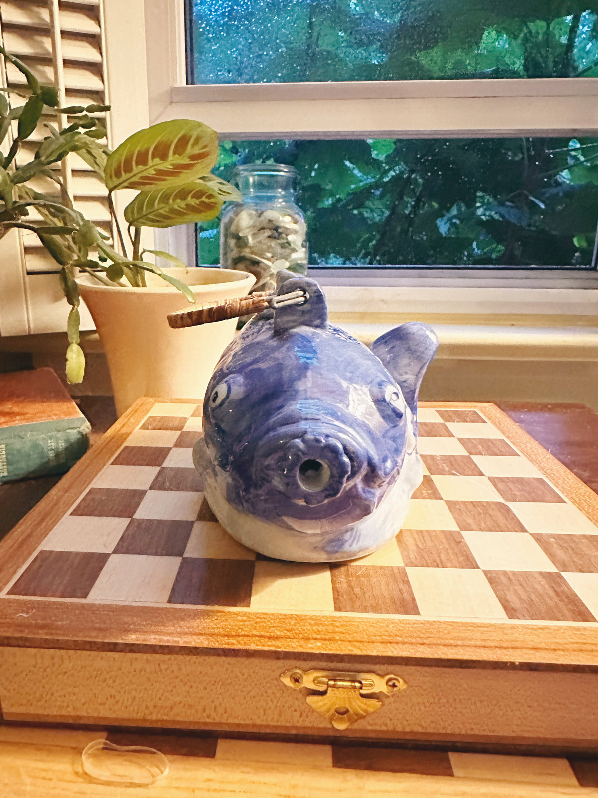 Vintage Blue & White Fish Tea Pot