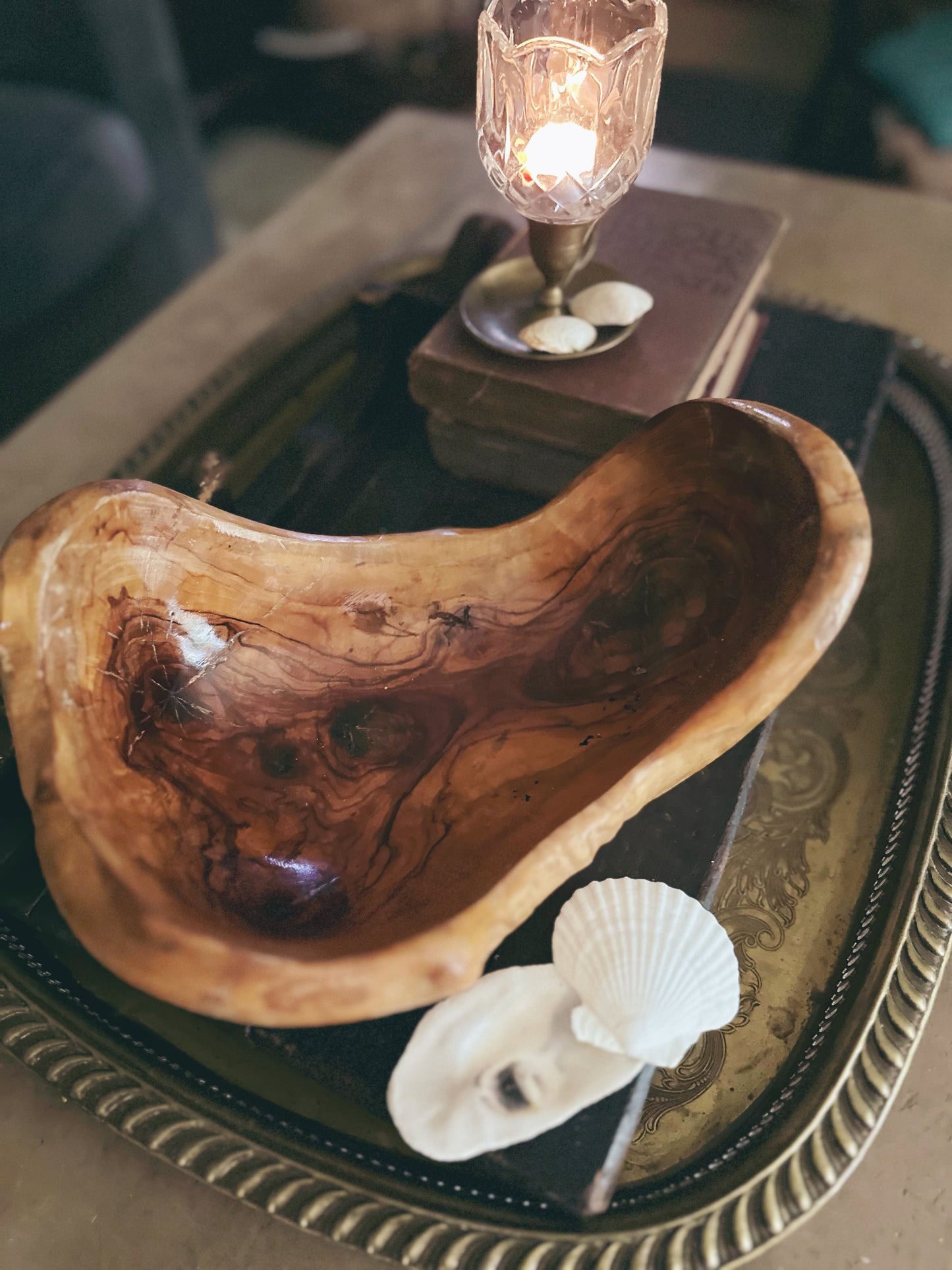 Vintage Hand-Carved Olive Wood Bowl