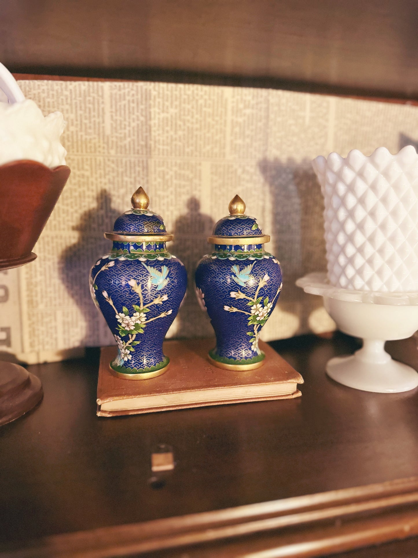 Vintage Enameled Brass Ginger Jar