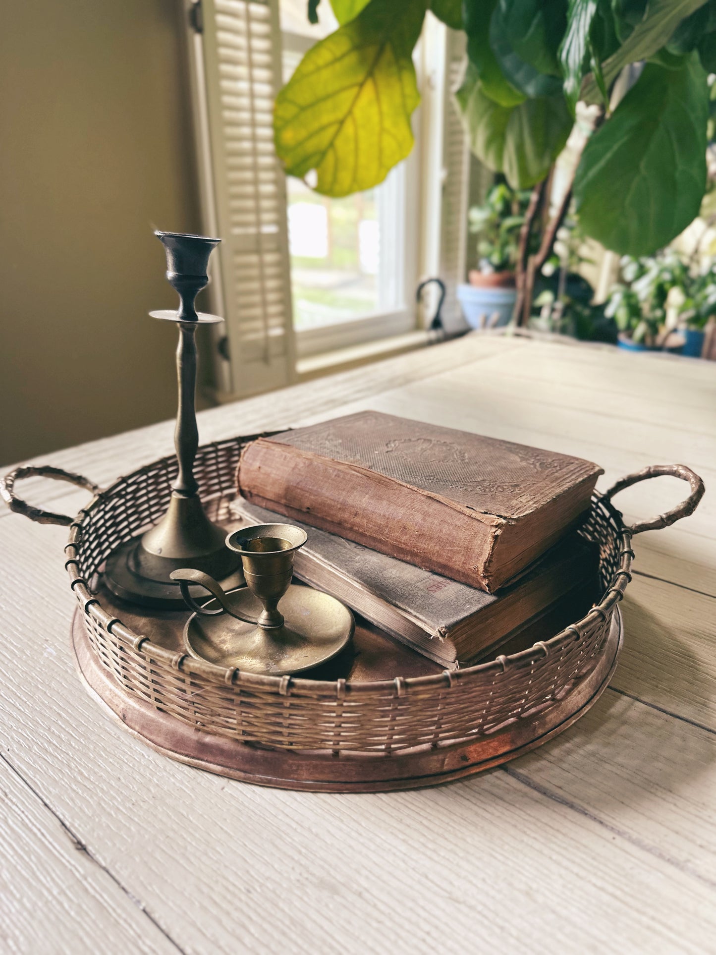 Vintage Solid Brass Bamboo Gallery Tray | Hollywood Regency Coastal Decor