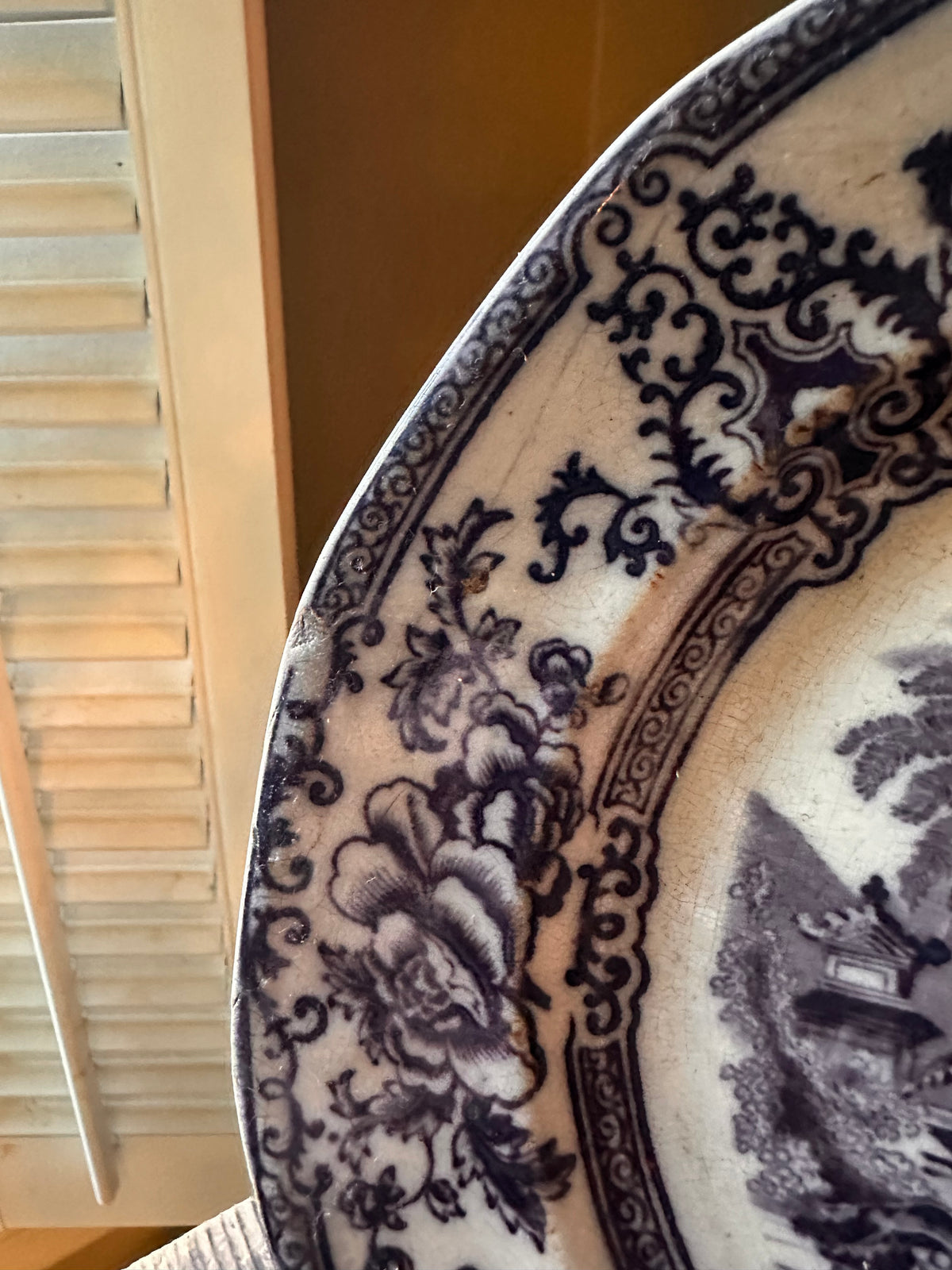 Antique 1840s Davenport Cyprus Ironstone Plate (9.25 inches)| Flow Black Transferware | Chinoiserie | Gothic Decor