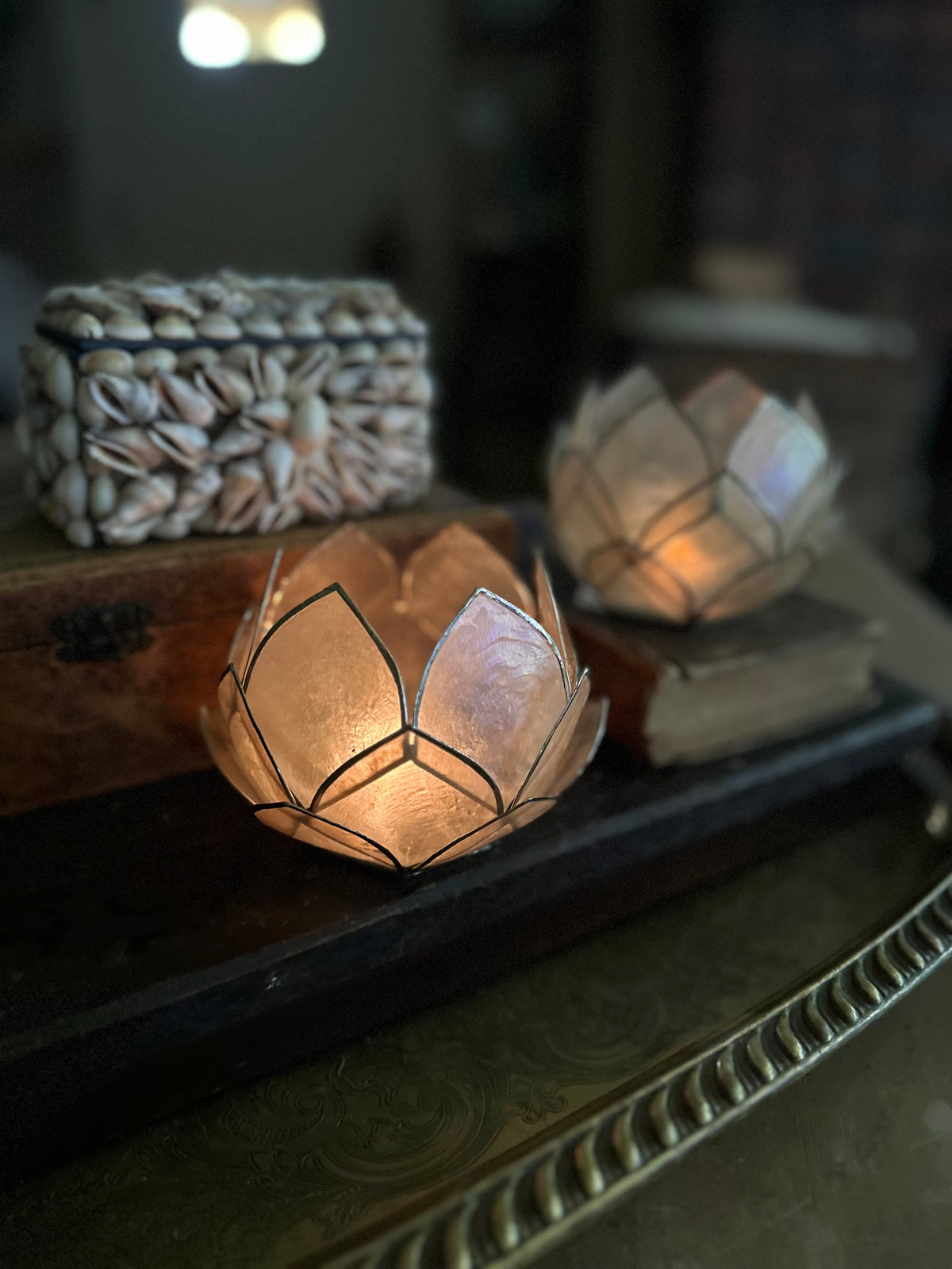 Vintage Capiz Shell Lotus Tea Light Holders