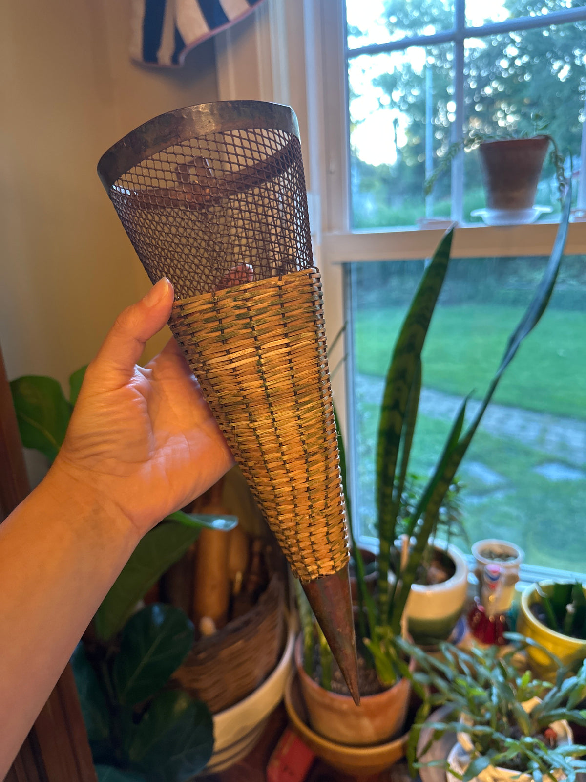 Vintage Woven & Metal Wall Pocket