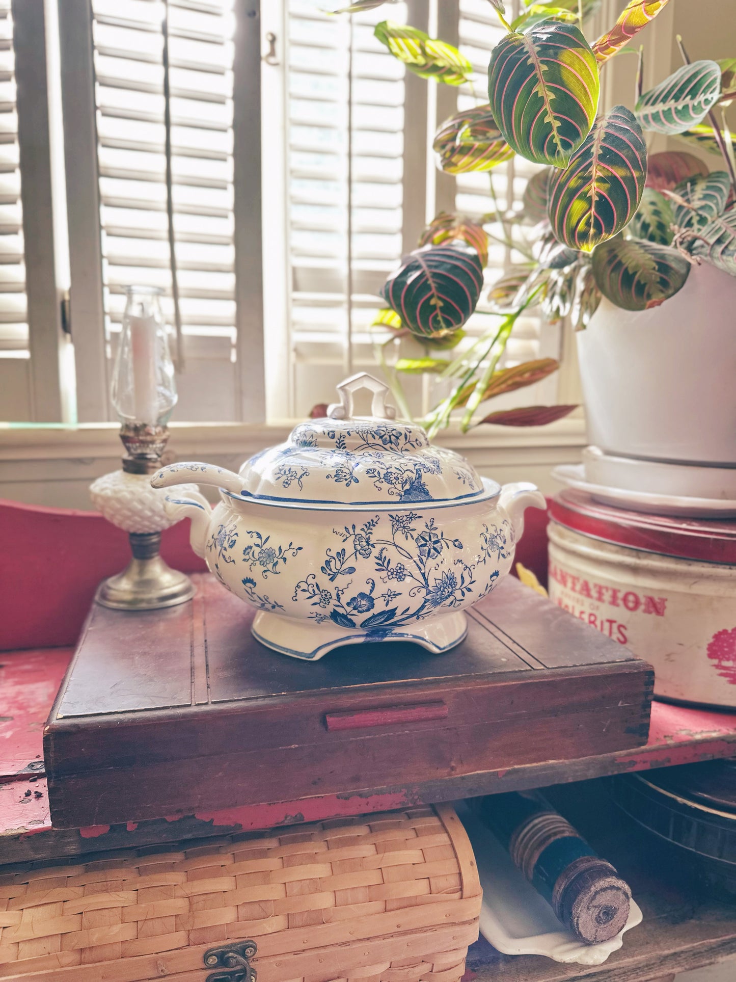 Vintage 1950s Blue & White Tureen