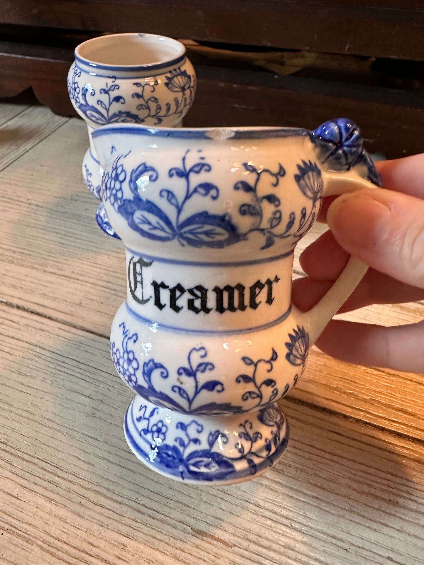 Vintage Blue Onion Creamer & Sugar Set